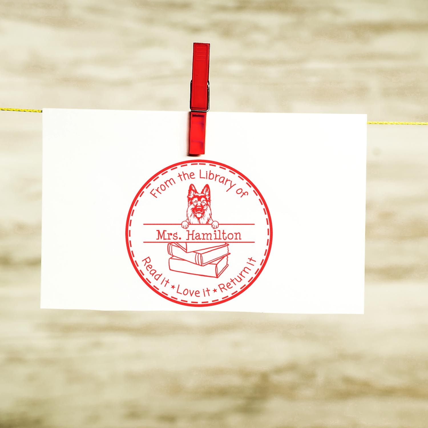 German Shepherd Dog Customized Borrowed Book Stamper
