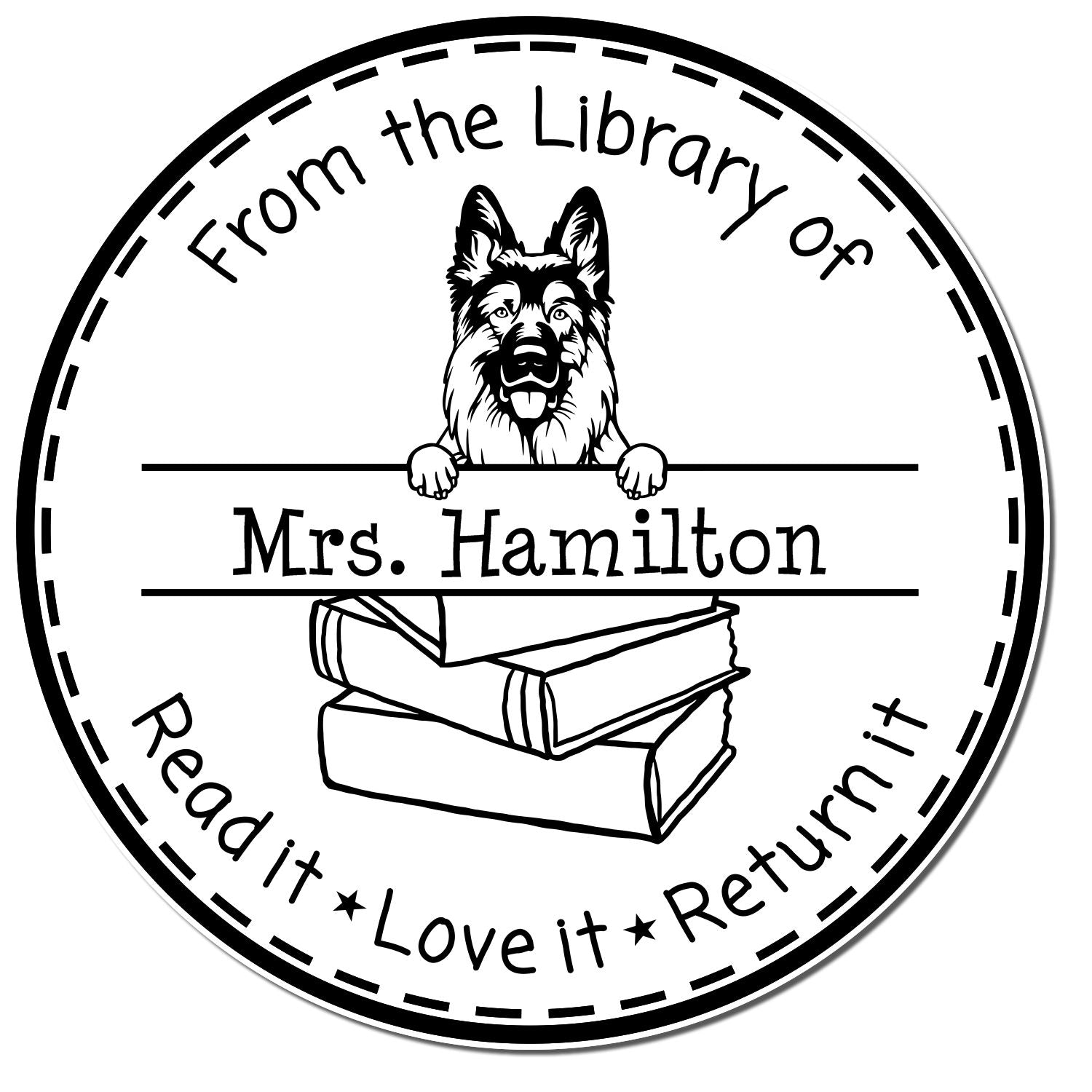 German Shepherd Dog Customized Borrowed Book Stamper