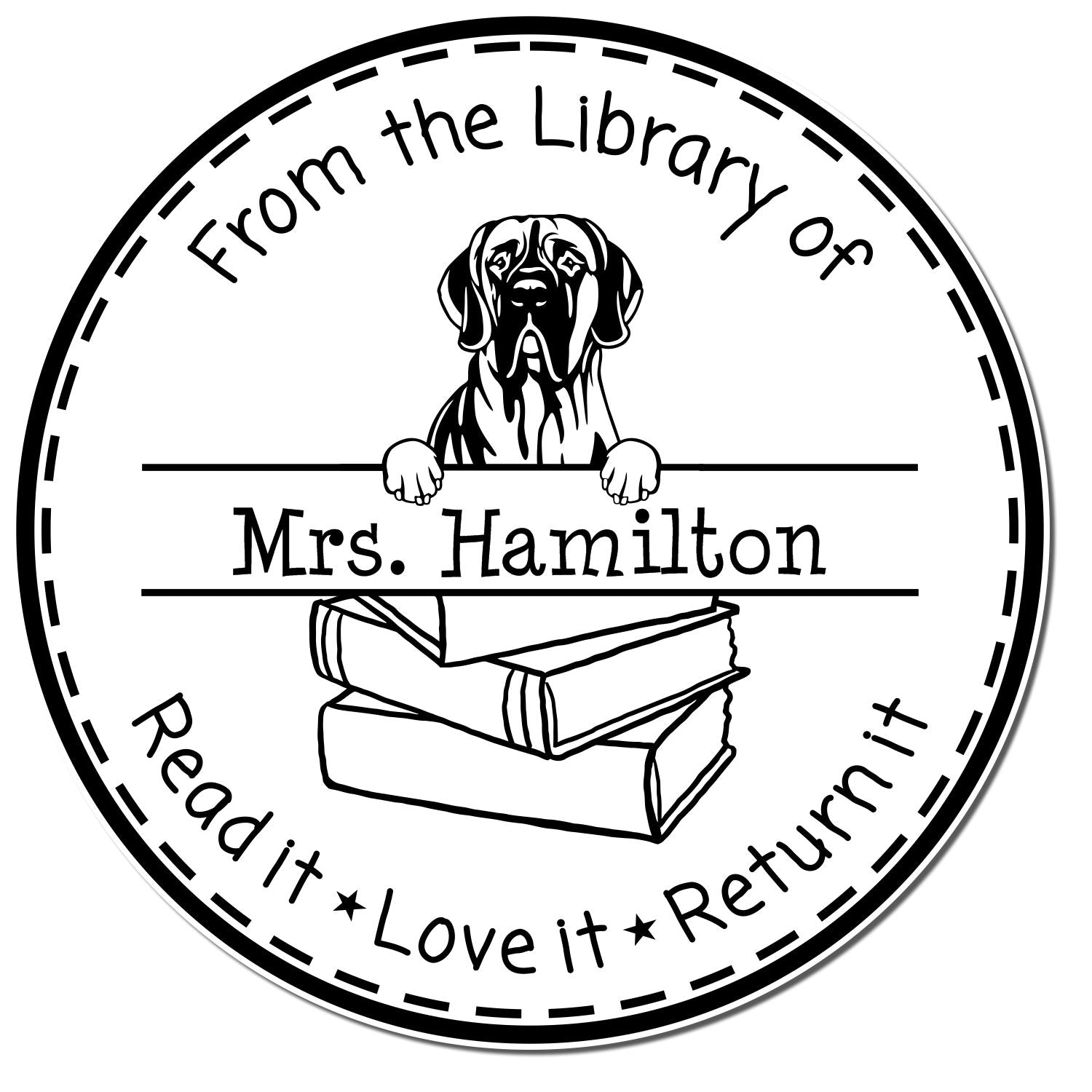 Great Dane Cropped Ears Dog Themed Read It Love It Return It For Teachers Stamper