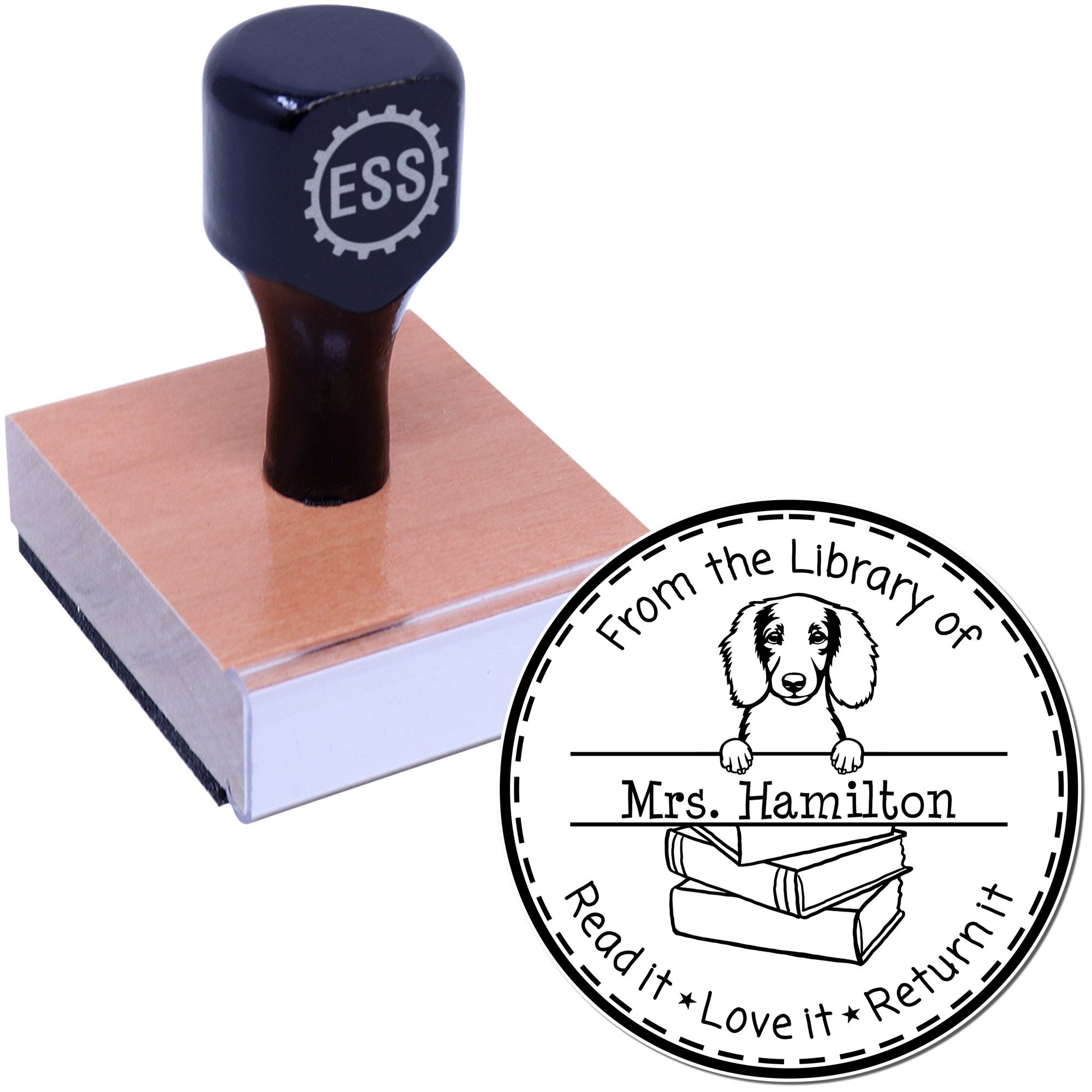 Longhaired Dachshund Dog Themed Read It Love It Return It For Libraries Stamp