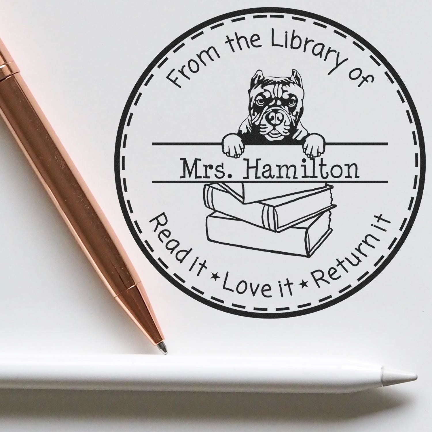 Customized Borrow And Love Stamp with Pitbull Dog