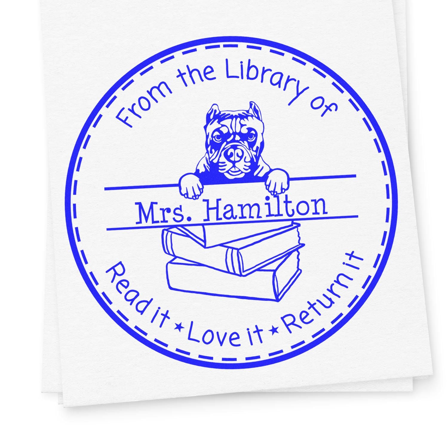 Pitbull Dog Customized Property Of Library Stamper