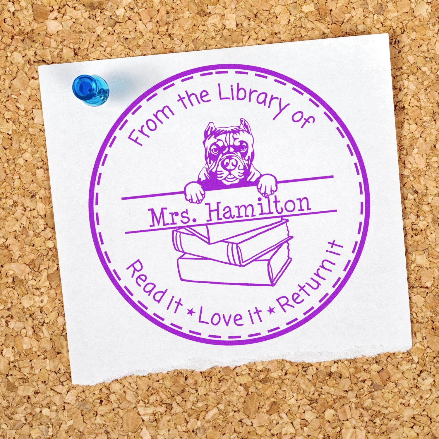 Pitbull Dog Customized Property Of Library Stamper