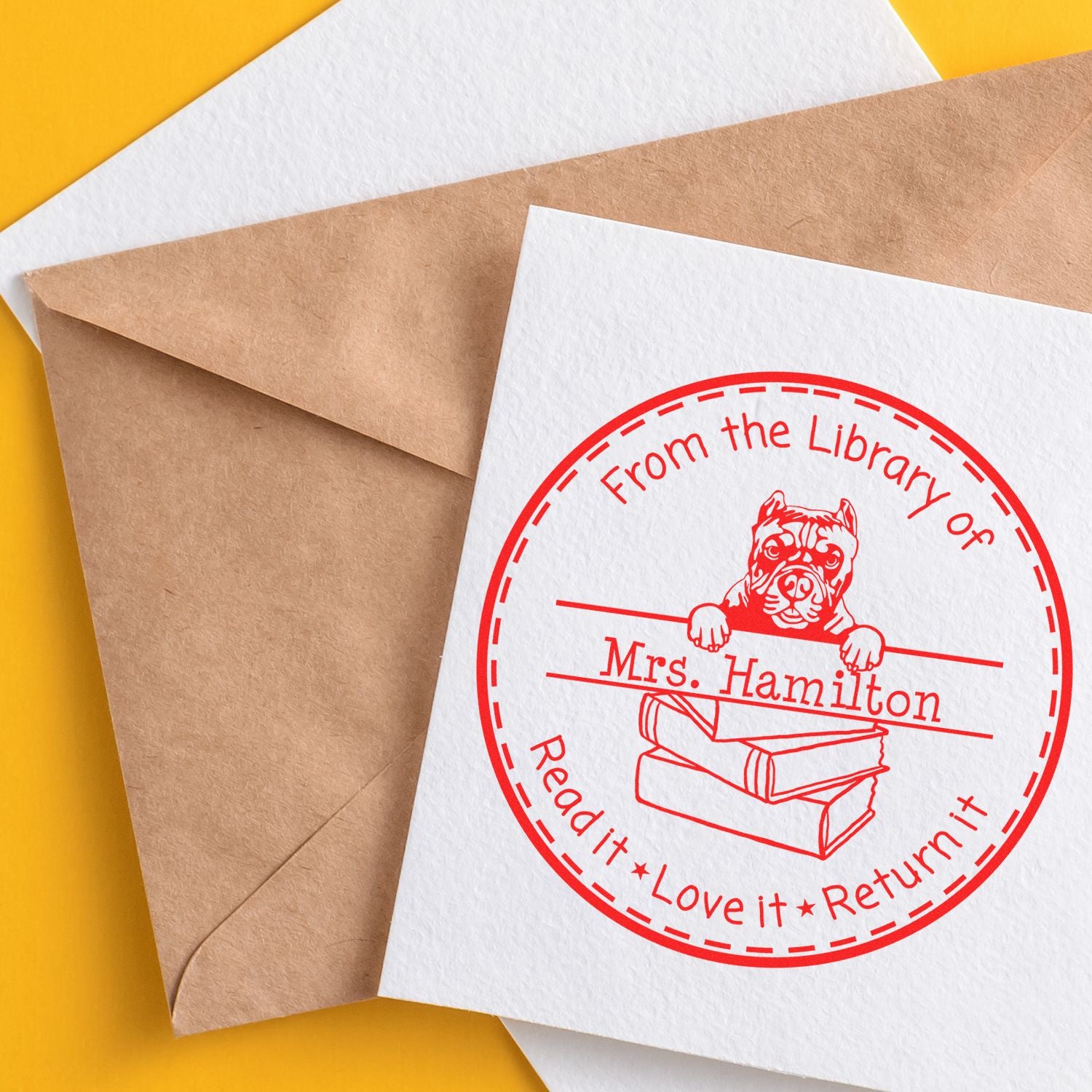 Customized Borrow And Love Stamp with Pitbull Dog