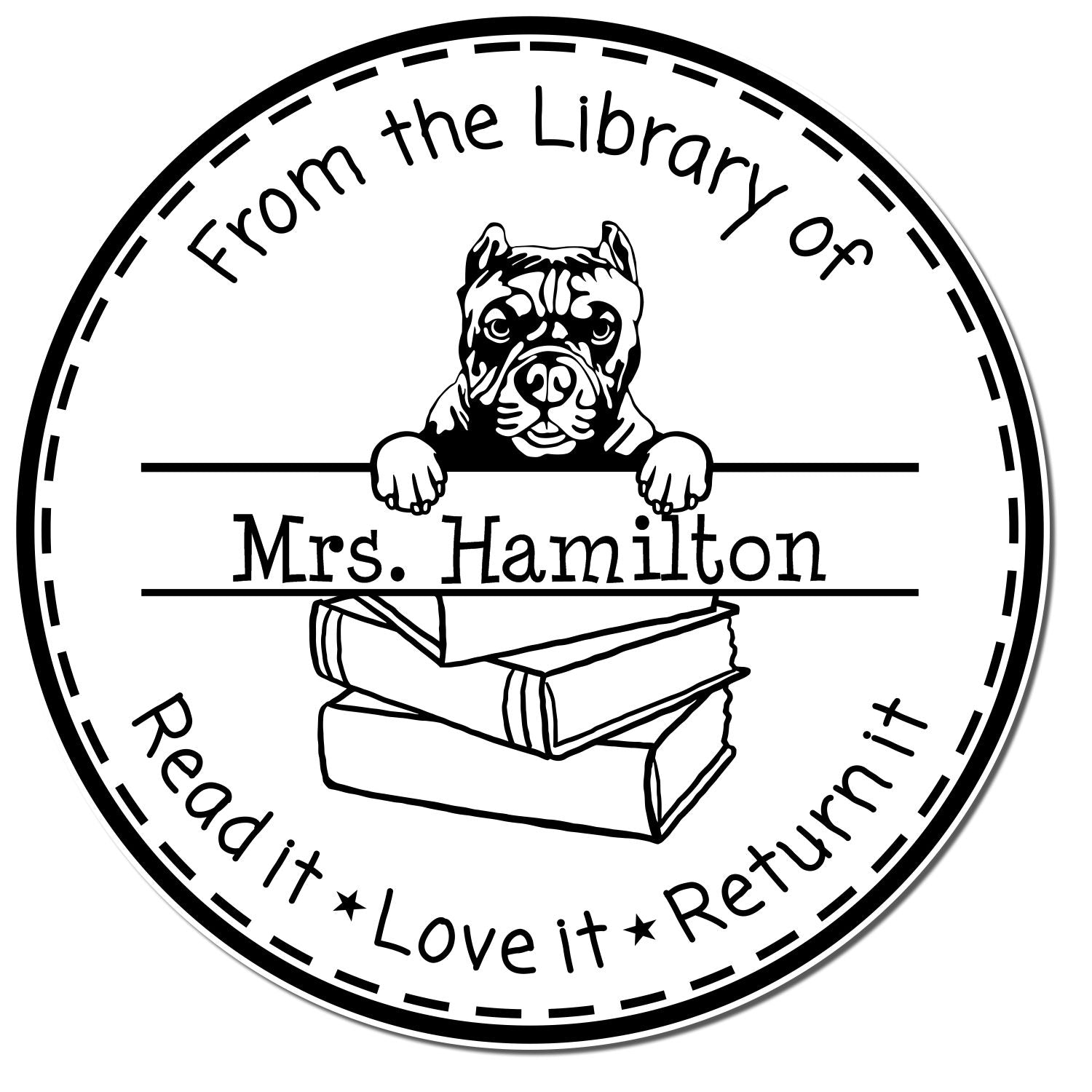 Pitbull Dog Customized Property Of Library Stamper