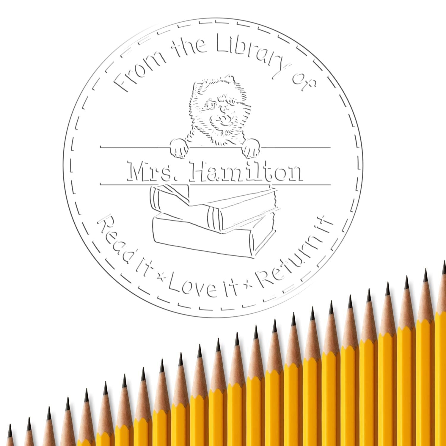 Custom Book Return Embossed Stamp with Pomeranians Dog - Engineer Seal Stamps