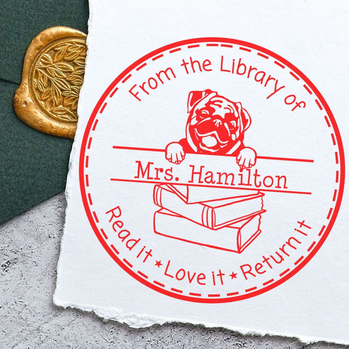 Customized Love Your Library Stamp with Pug Dog