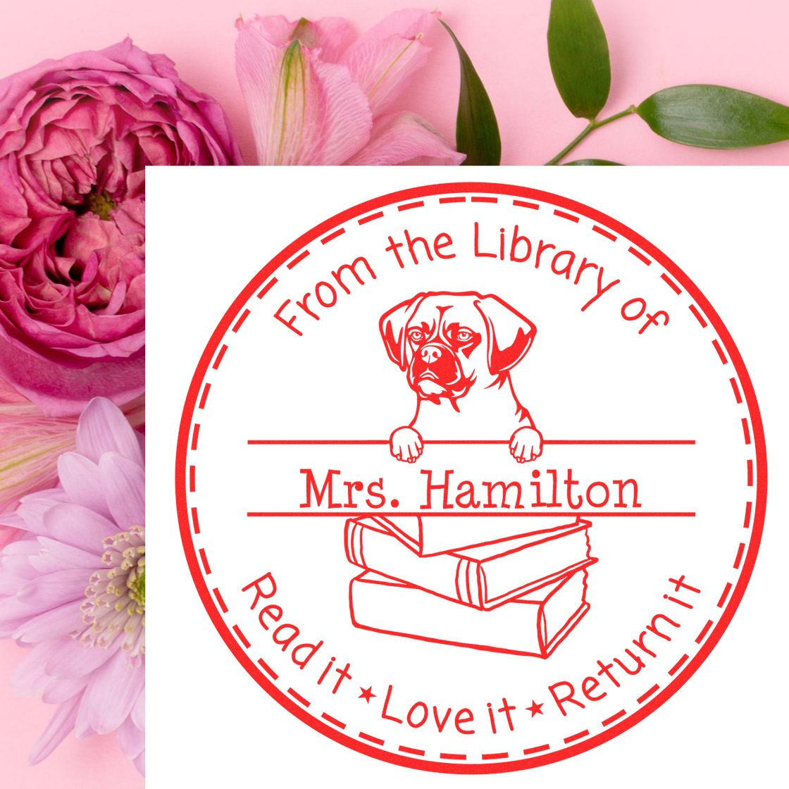 Customized Love Your Library Stamper with Puggle Dog