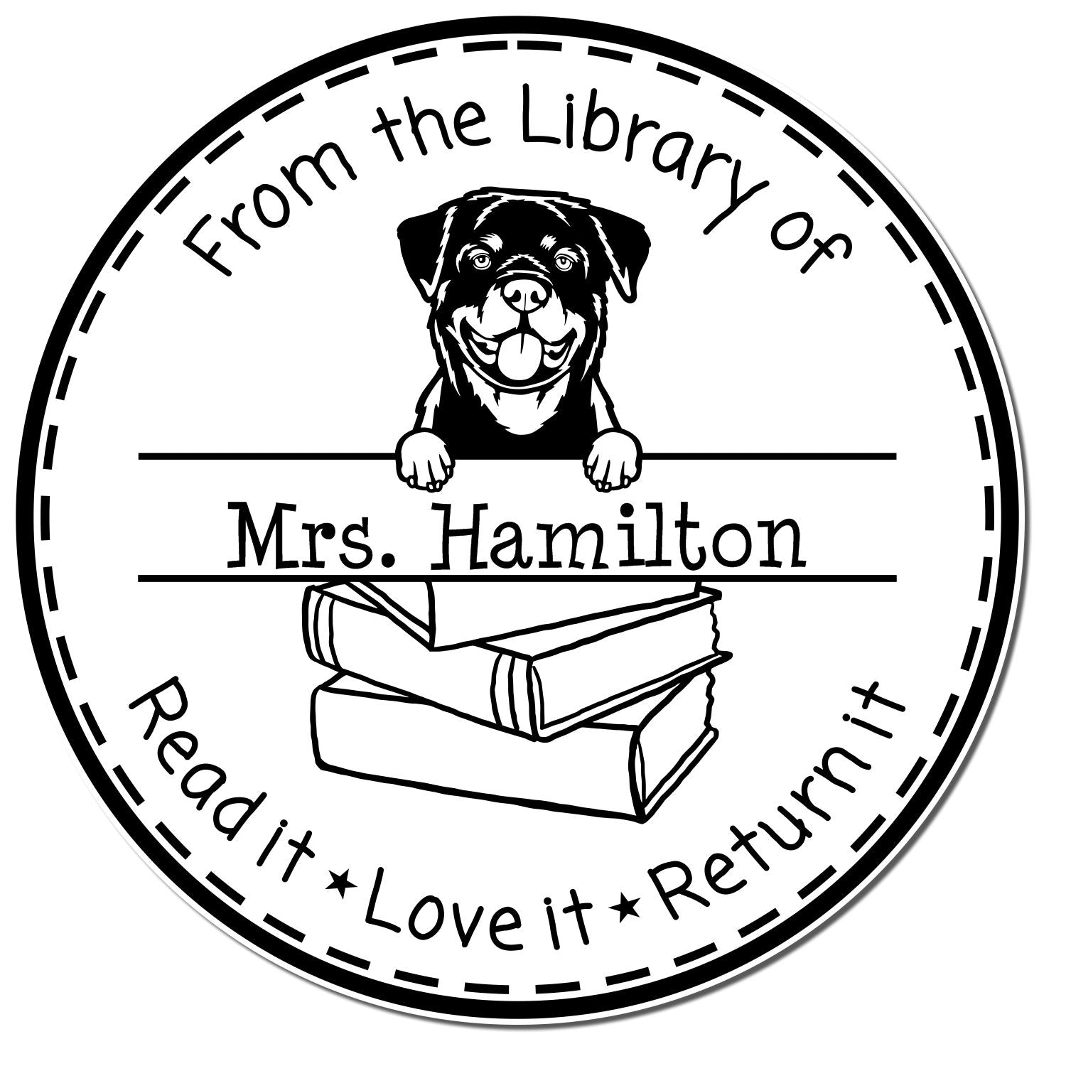 Customized Book Sharing Reminder Stamper with Rottweiler Dog