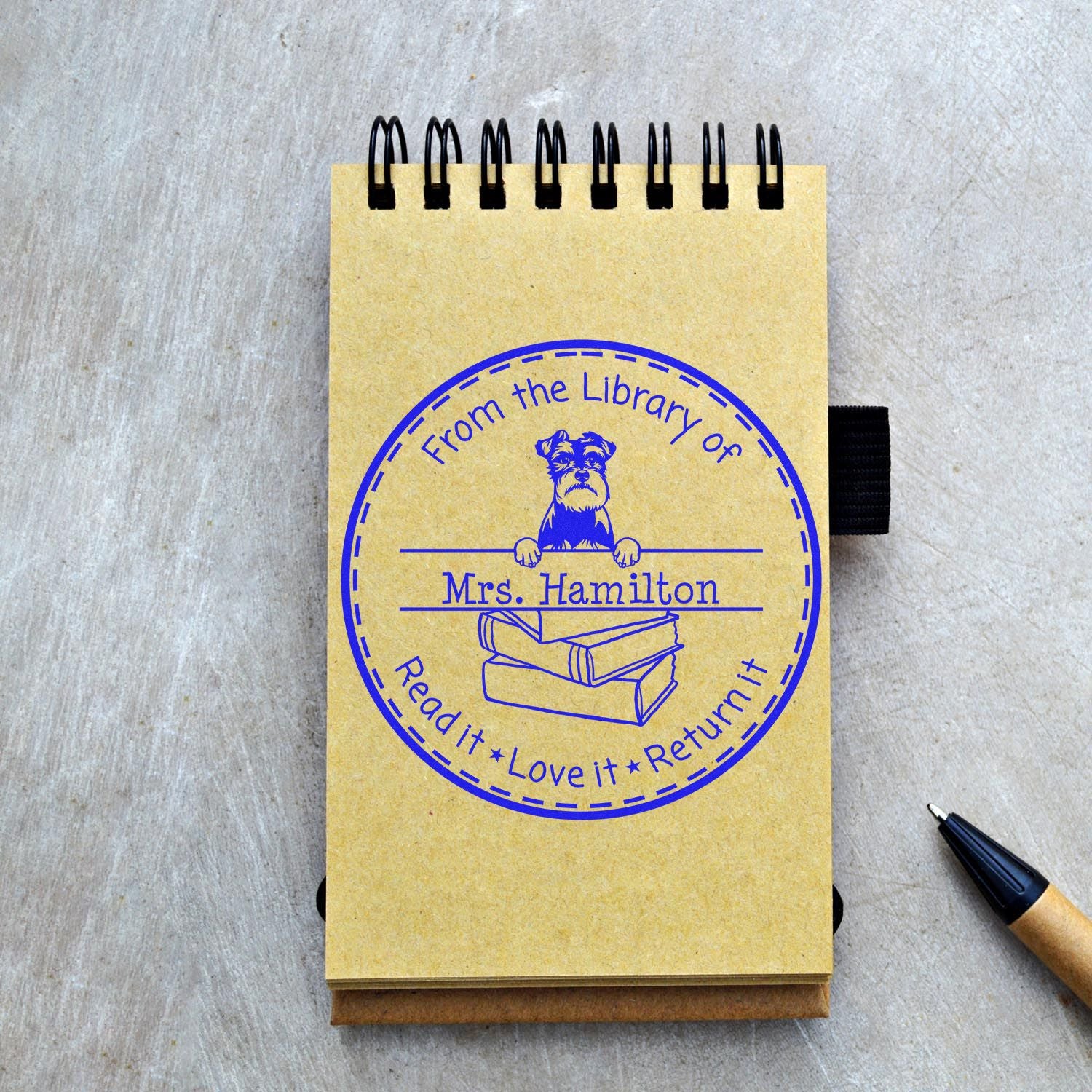 Schnauzer Dog Customized Book Tag Stamper