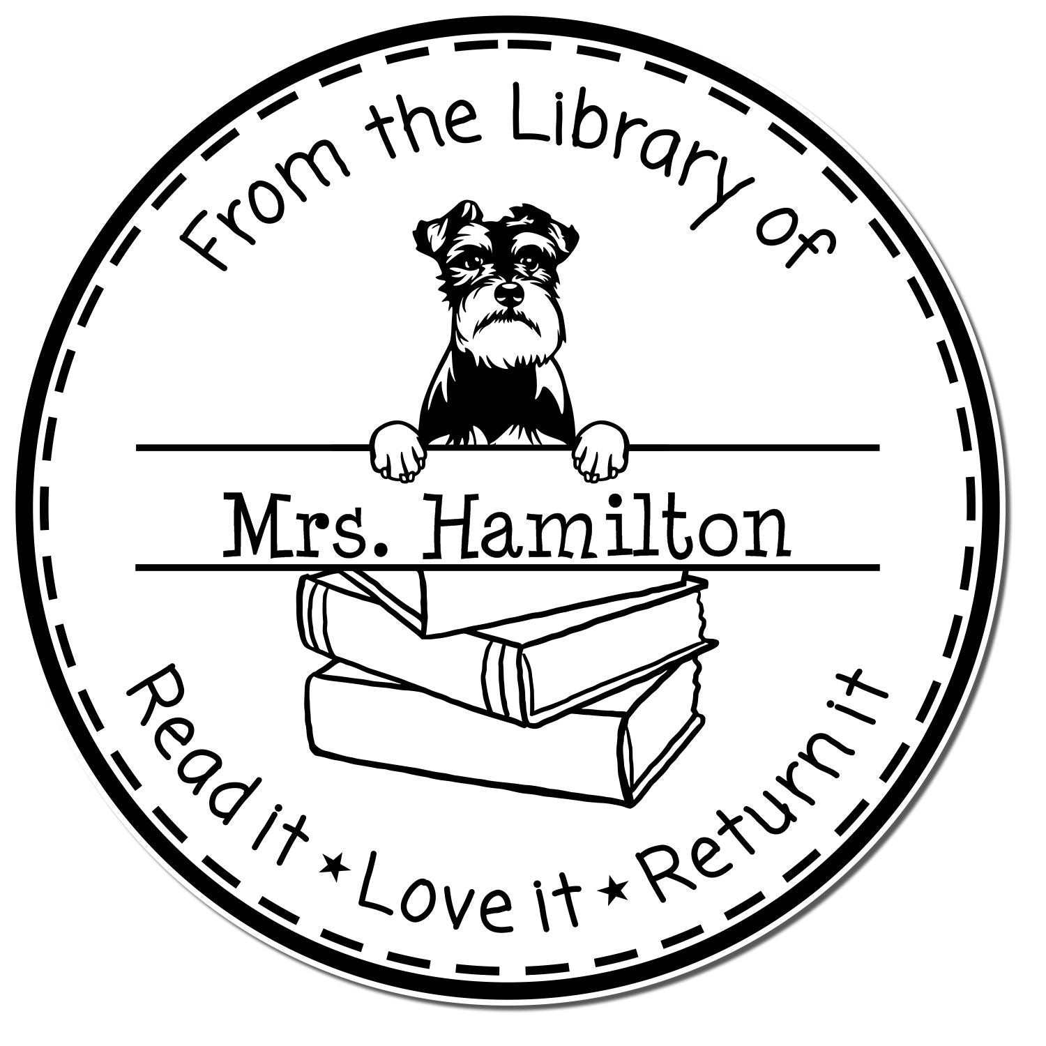 Schnauzer Dog Customized Book Tag Stamper