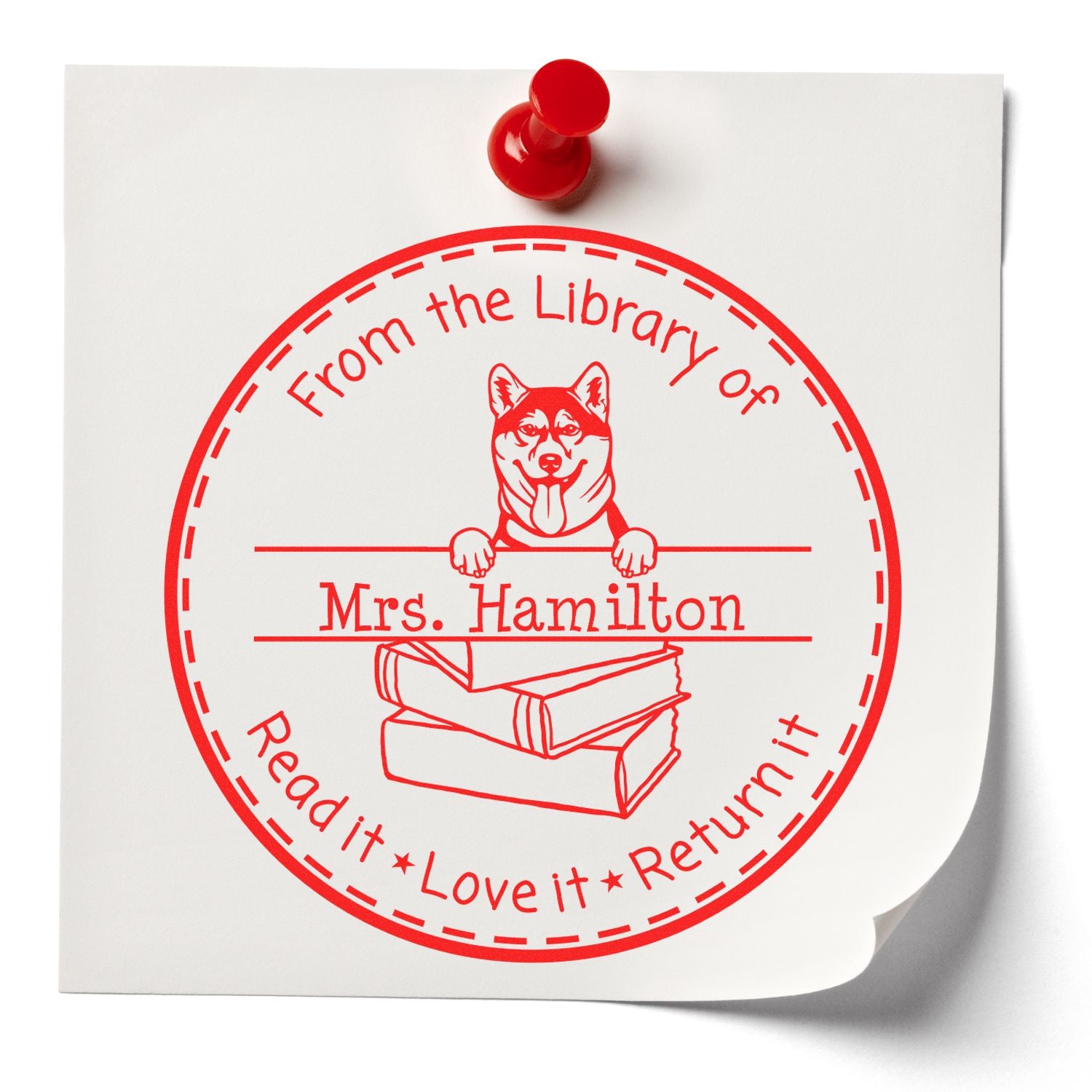 Customized Book Identification Stamp with Shiba Inu Dog