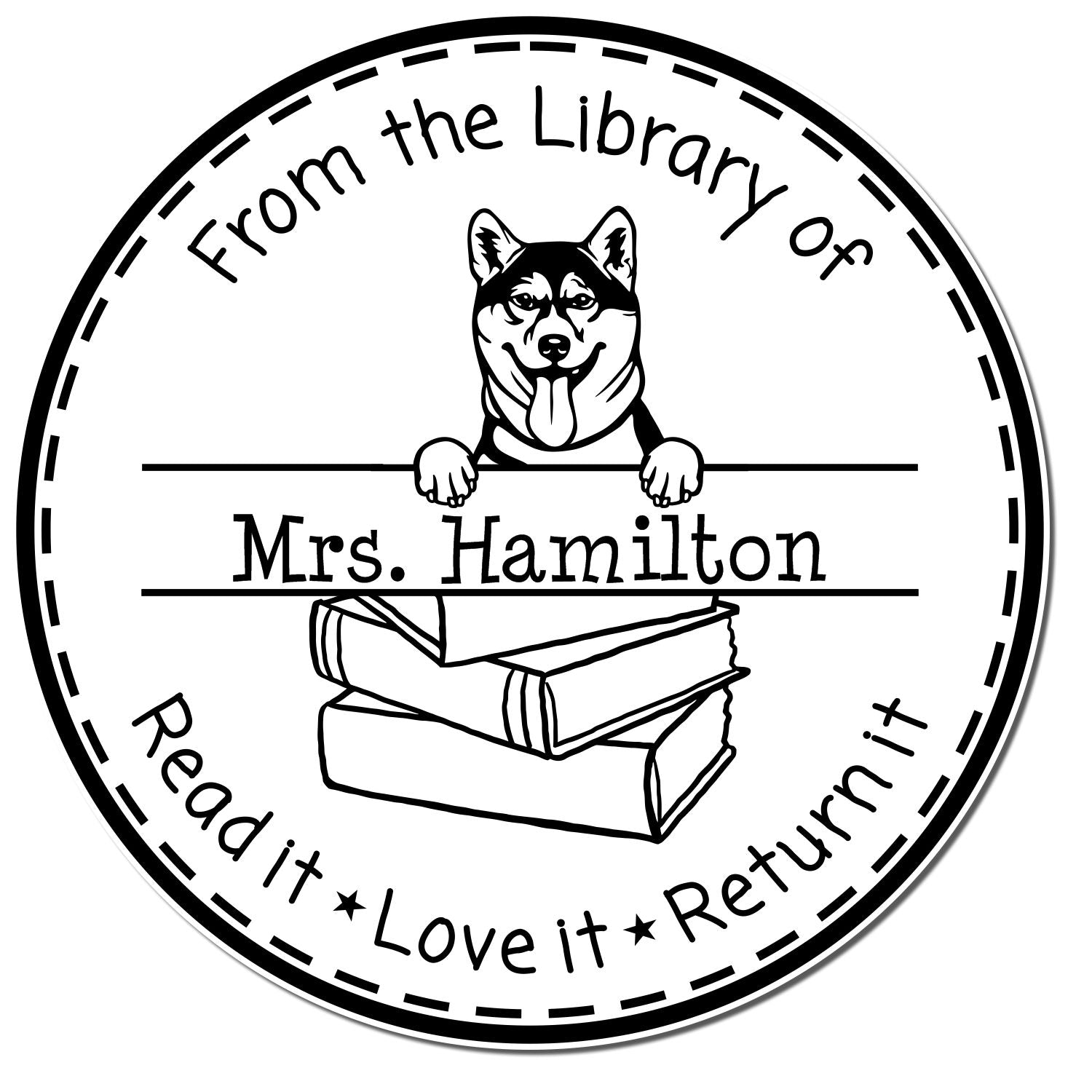 Customized Book Identification Stamp with Shiba Inu Dog