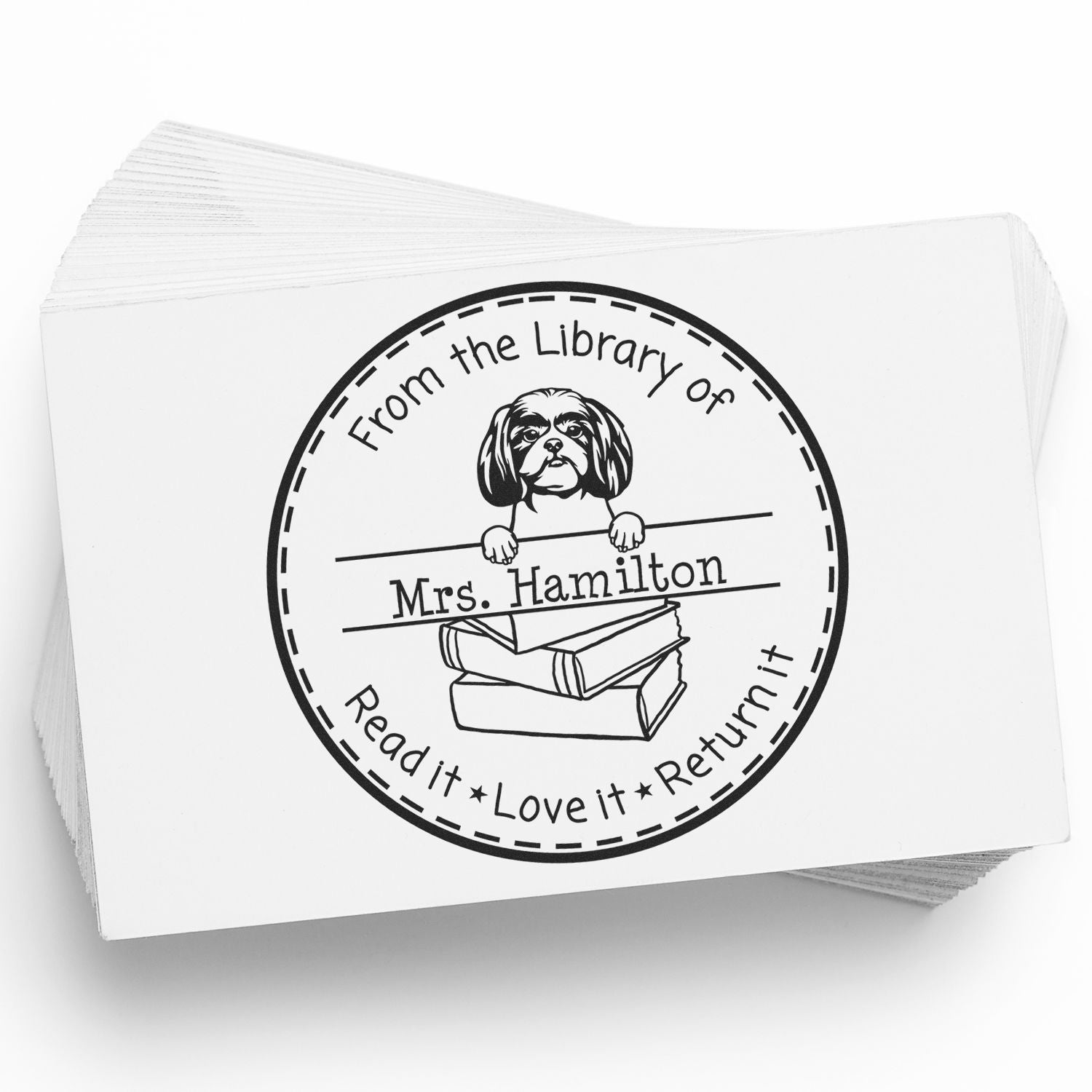 Customized Book Identification Stamper with Shitzu Dog