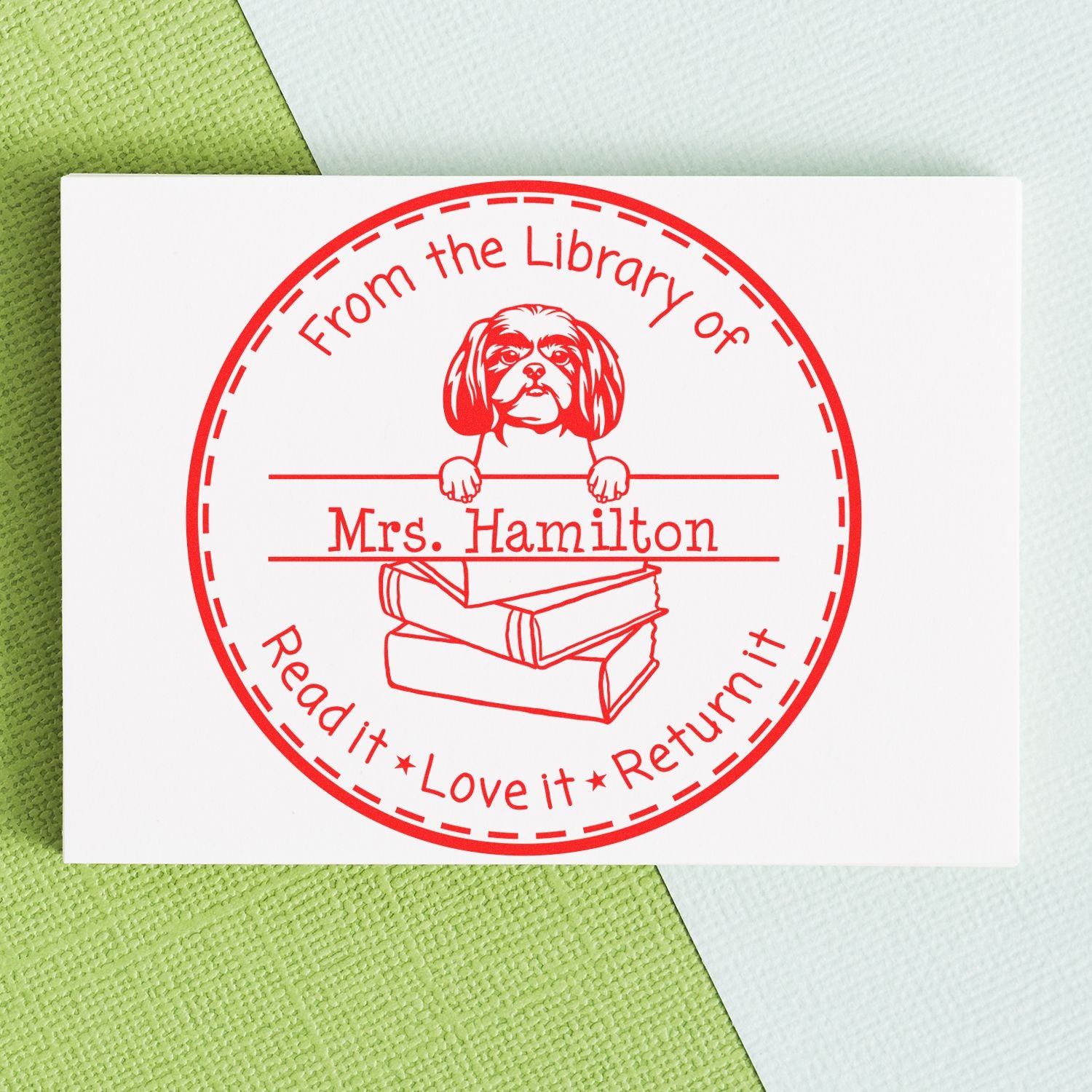 Customized Book Identification Stamper with Shitzu Dog