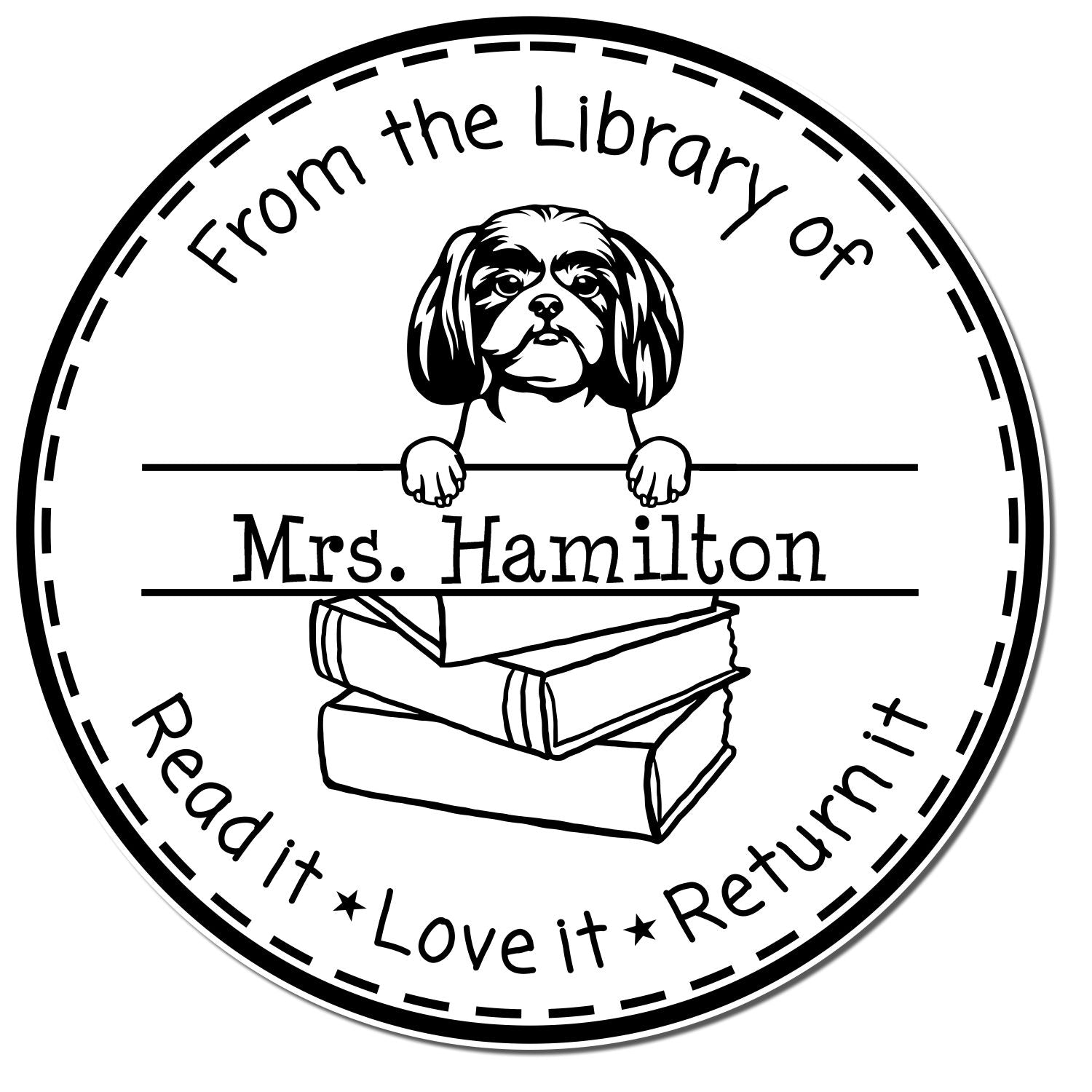 Customized Book Identification Stamper with Shitzu Dog