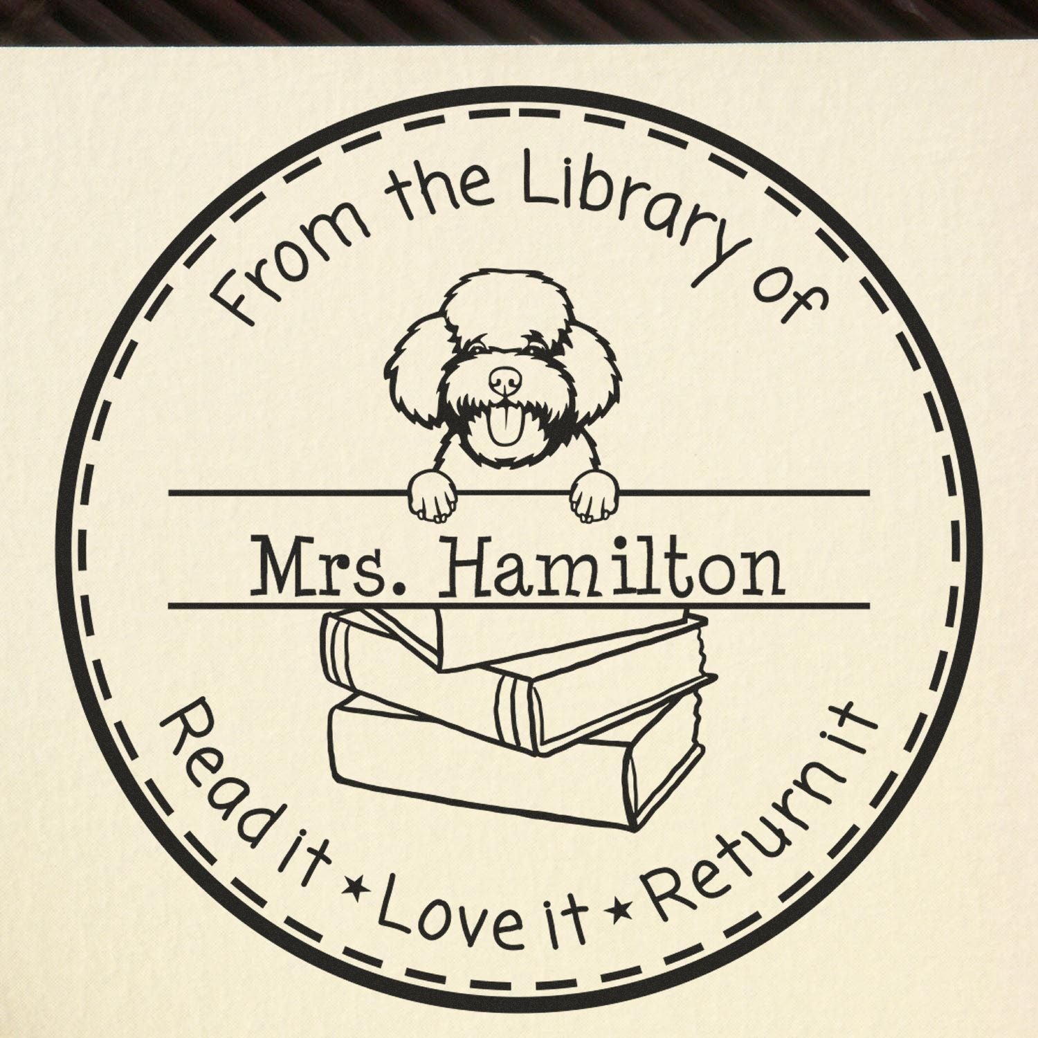 Toy Poodle Dog Customized Book Check-Out Stamp