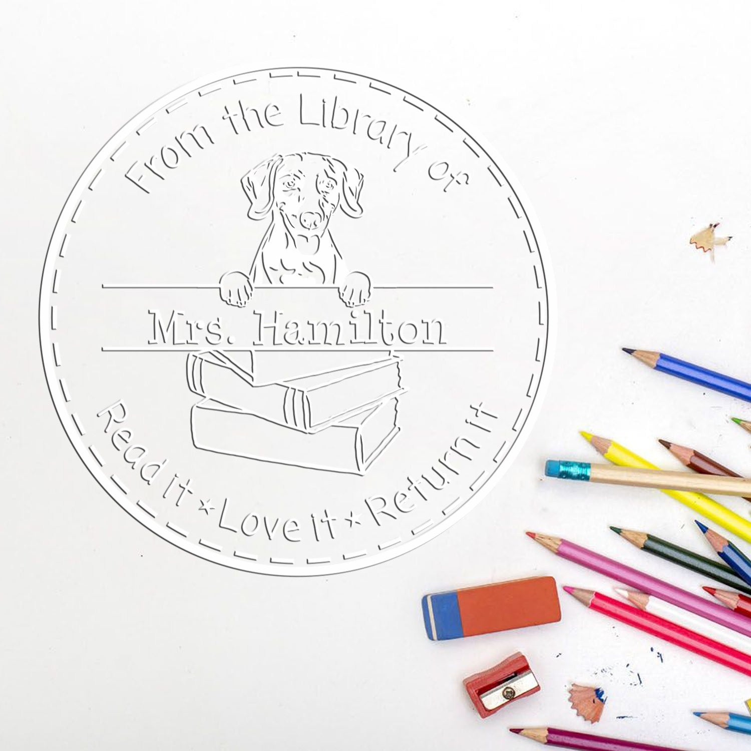 Weimaraner Dog Custom School Ideas Embossed Stamp