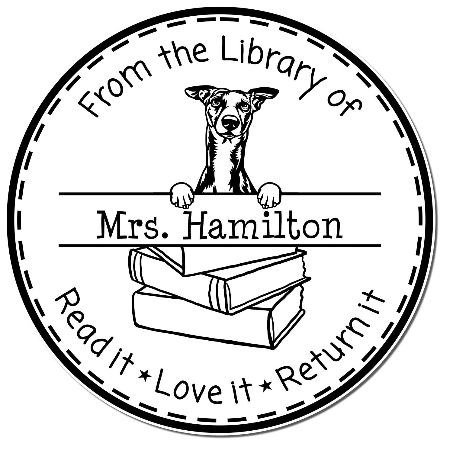 Whippet Dog Customized Classroom Book Return Reminder Stamp