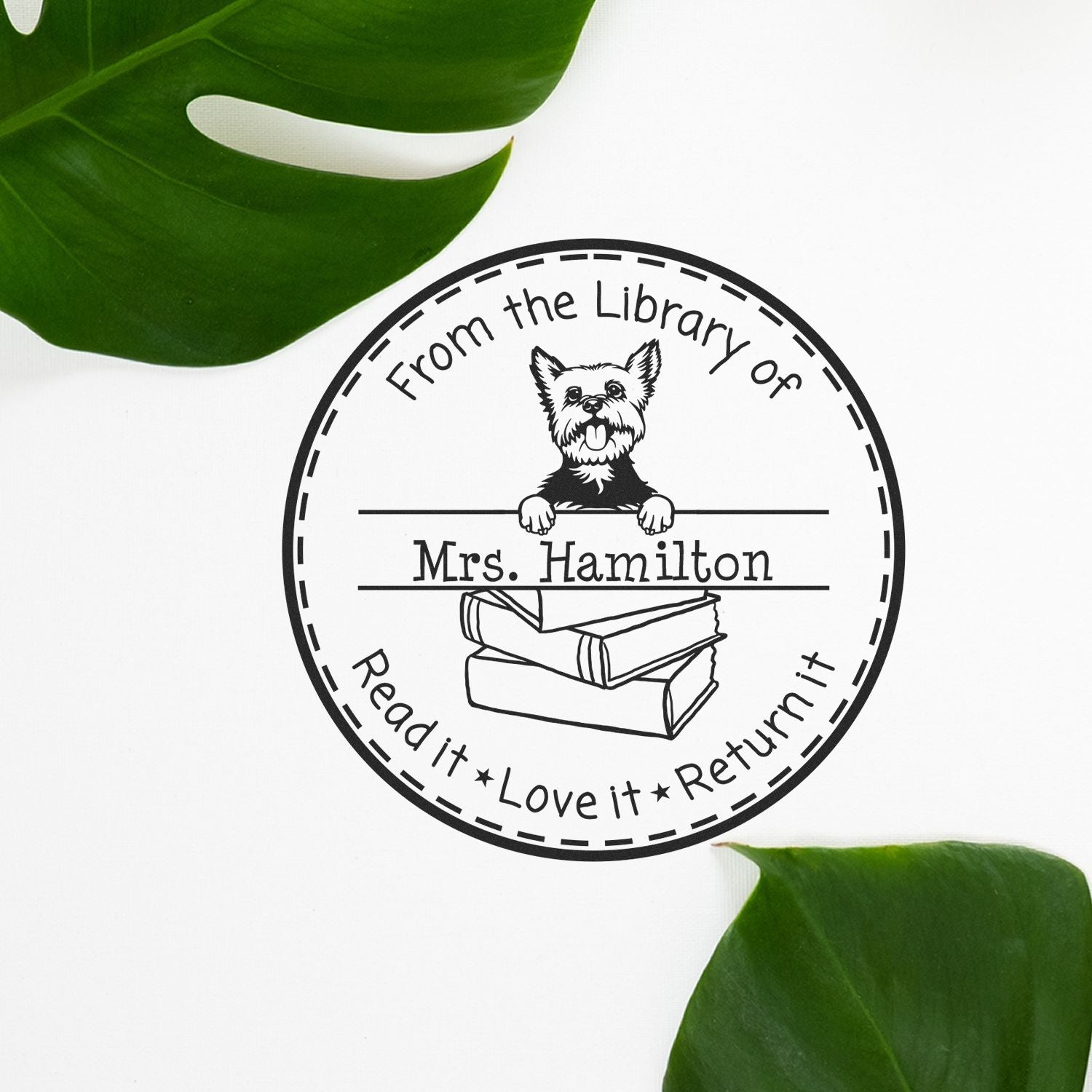 Yorkie Dog Customized Classroom Book Return Reminder Stamper