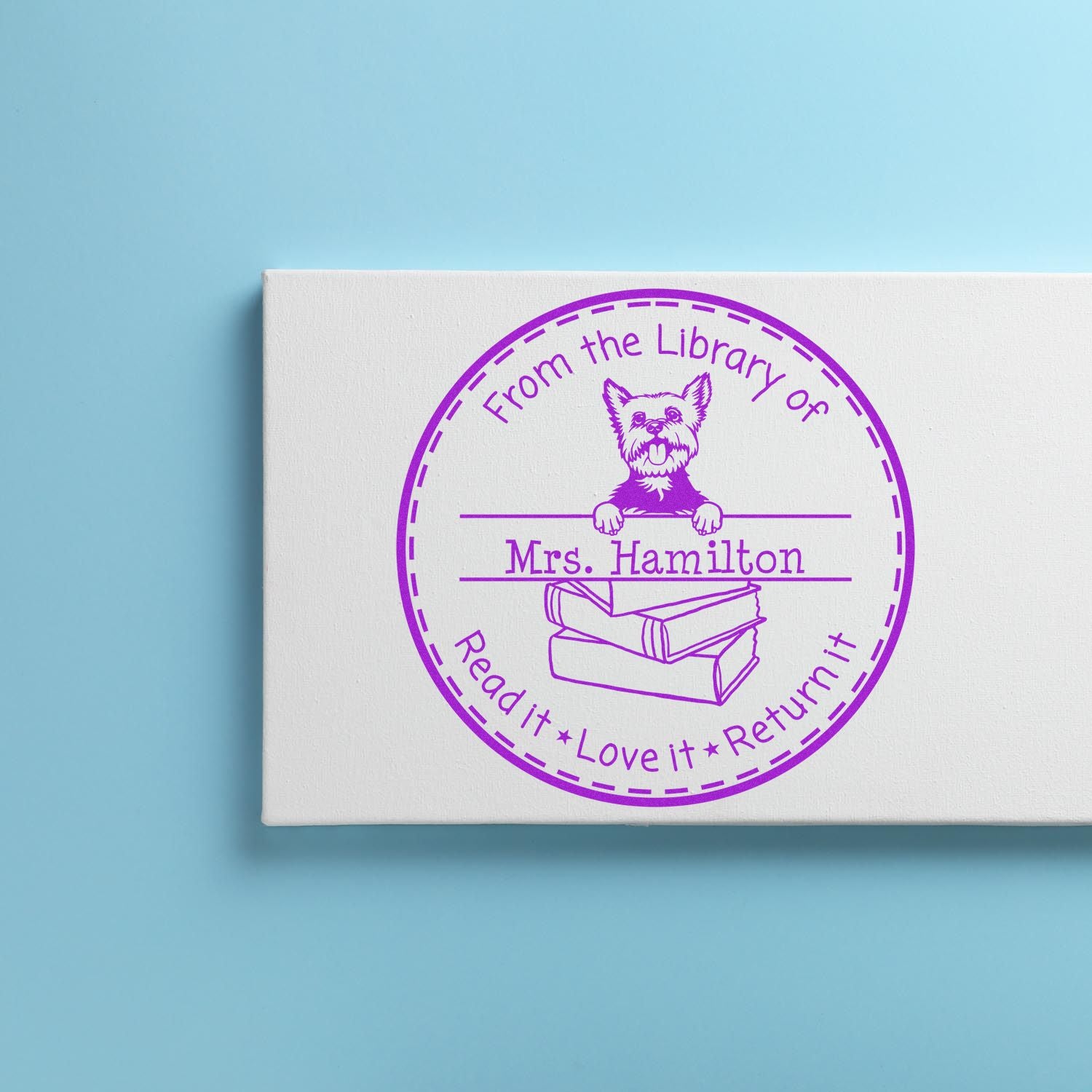 Yorkie Dog Customized Classroom Book Return Reminder Stamper