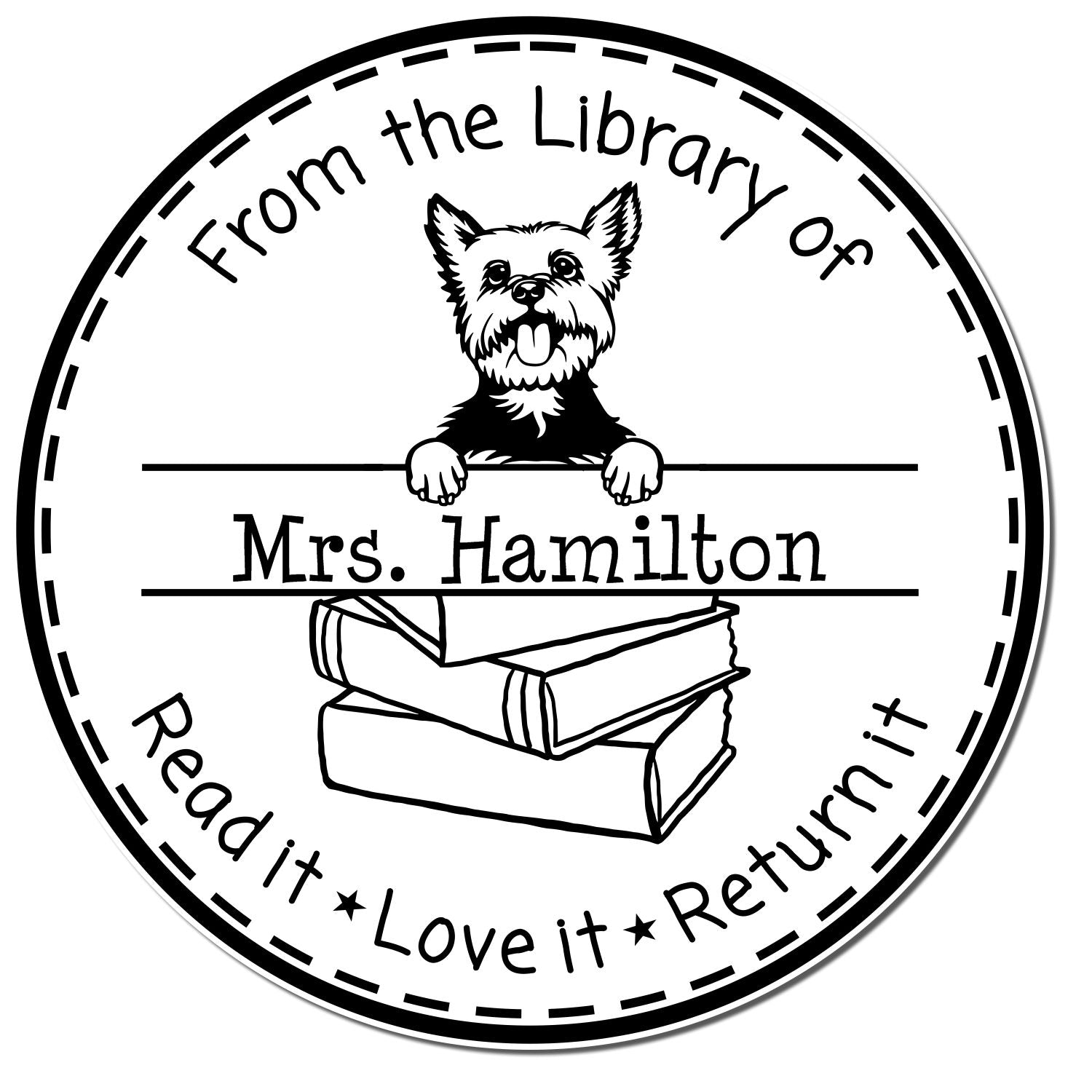 Yorkie Dog Customized Classroom Book Return Reminder Stamper