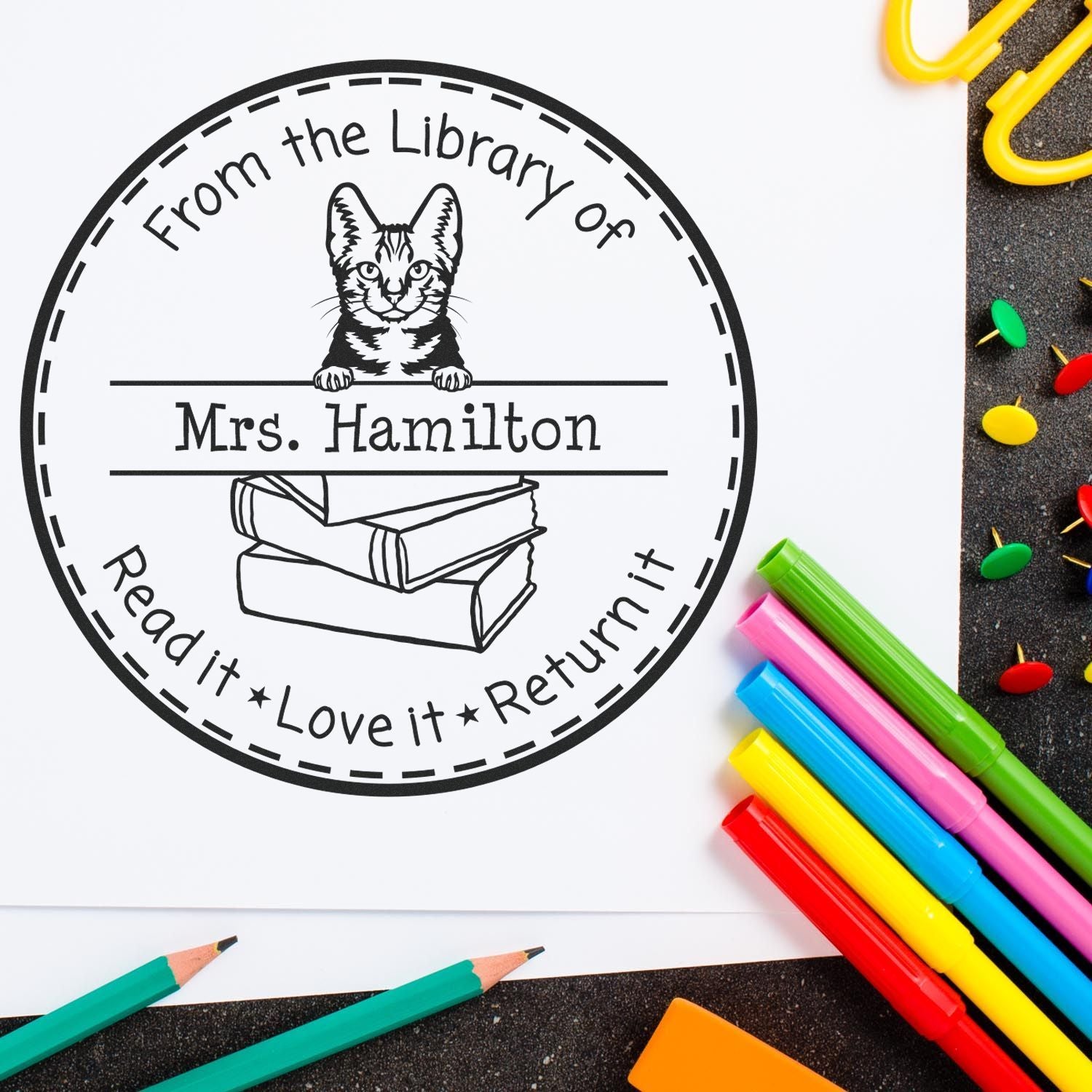 Personalized With Name Stamp with American Shorthair Cat