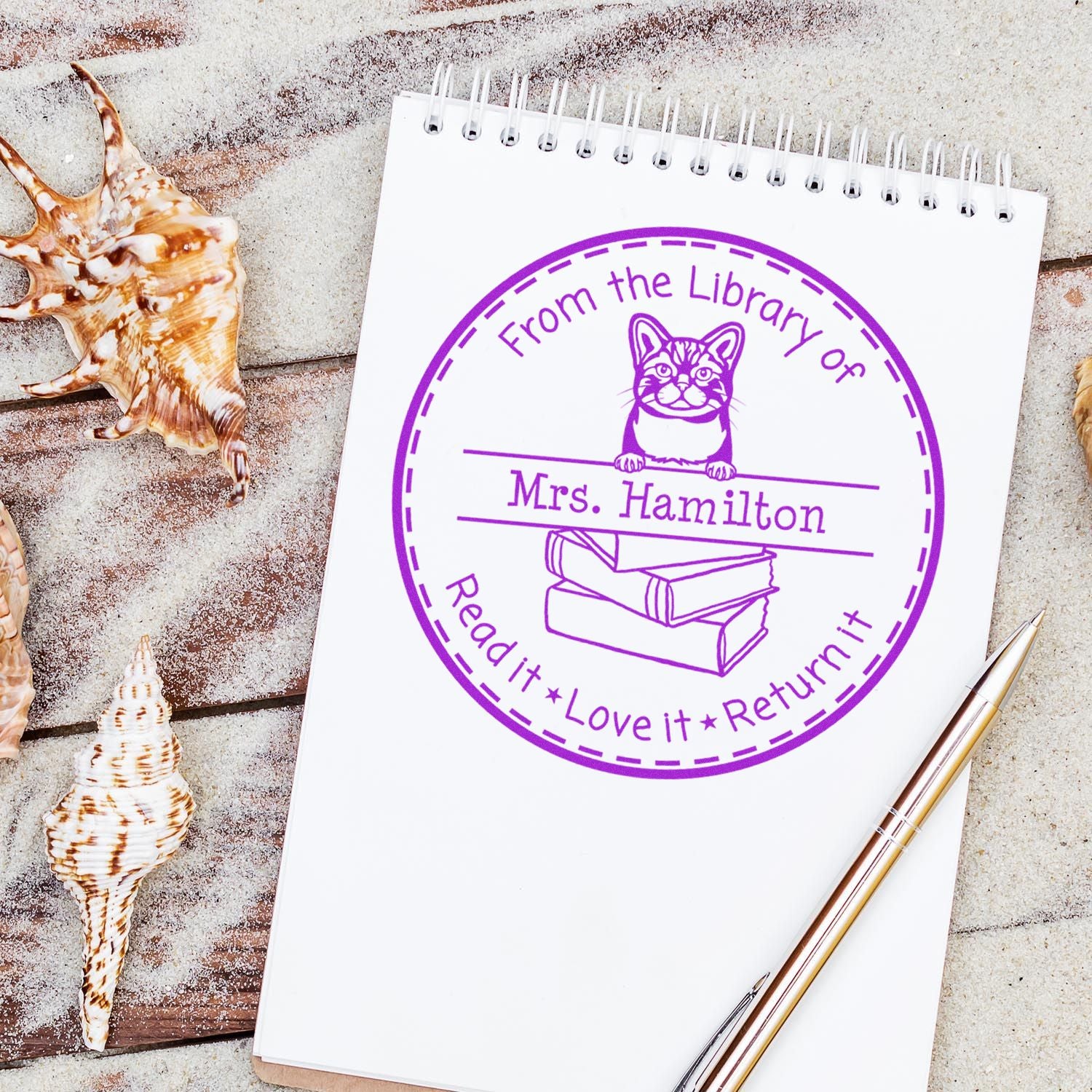 Personalized With Name Stamper with American Wirehair Cat