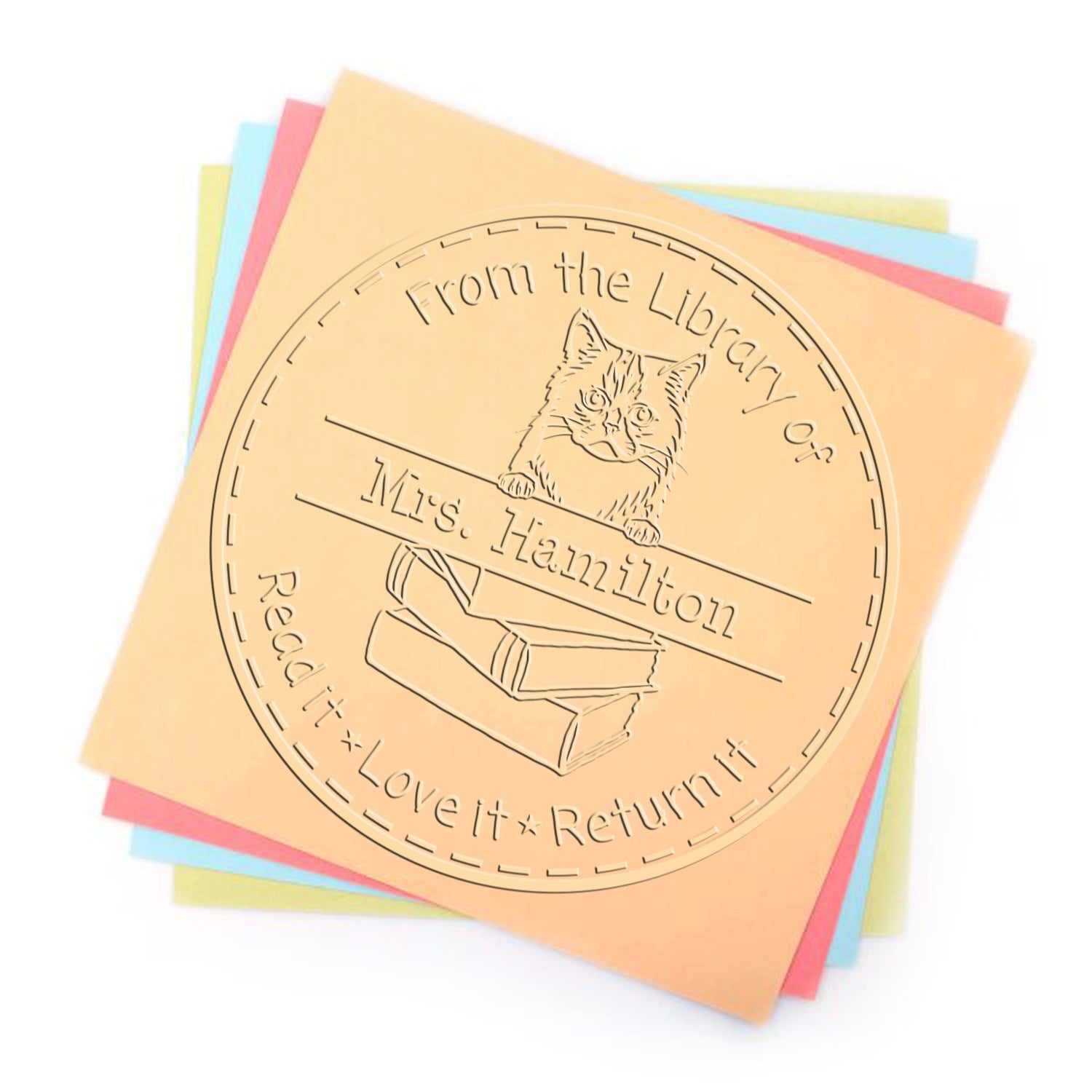 Custom Please Return Book Embossing Seal with Asian Semi Longhair Cat - Engineer Seal Stamps