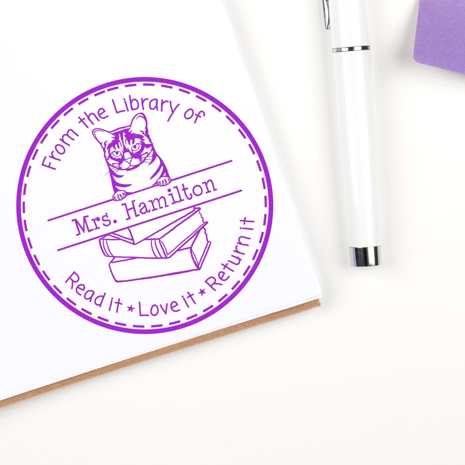 Personalized Classroom Resource Stamp with Australian Mist Cat