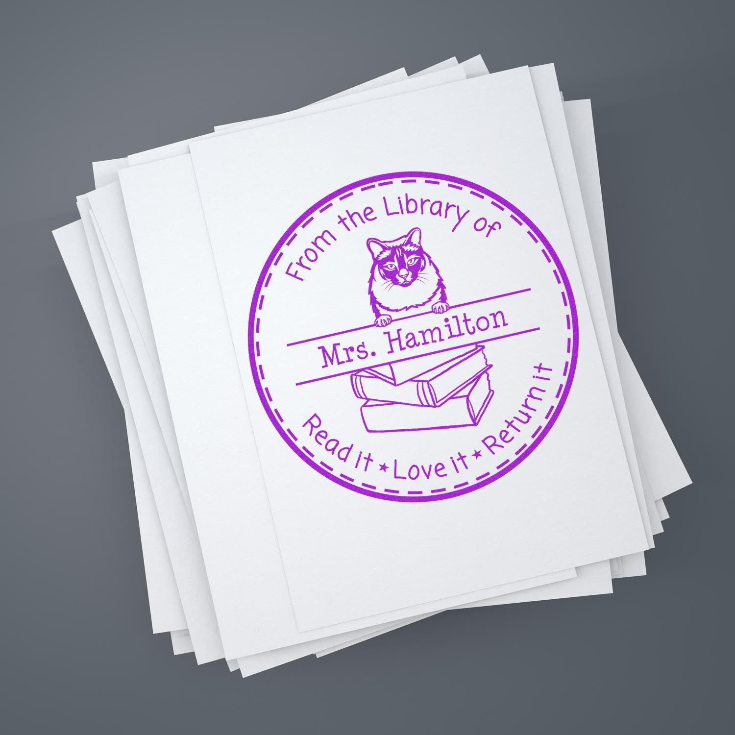 Personalized Classroom Resource Stamper with Balinese Cat