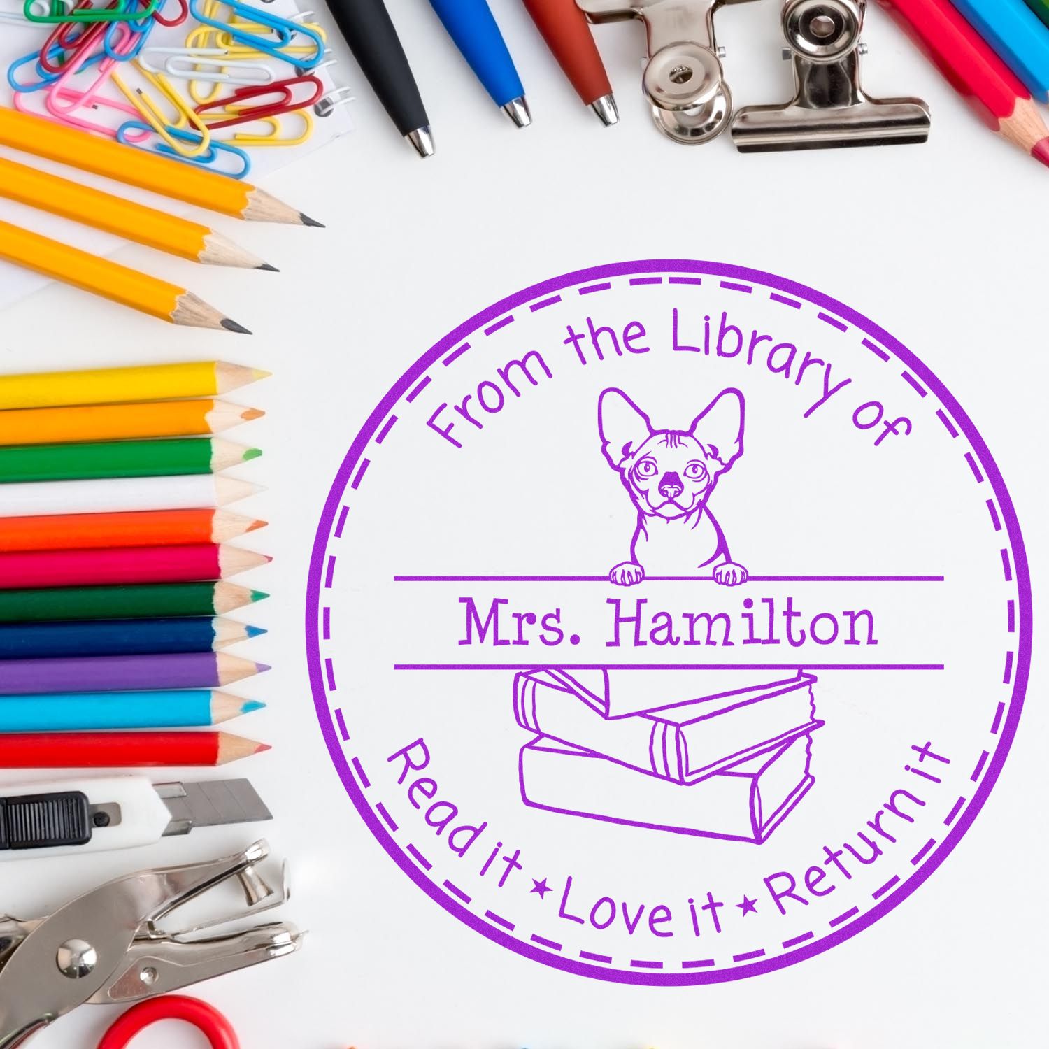 Bambino Cat Personalized Classroom Library Stamp