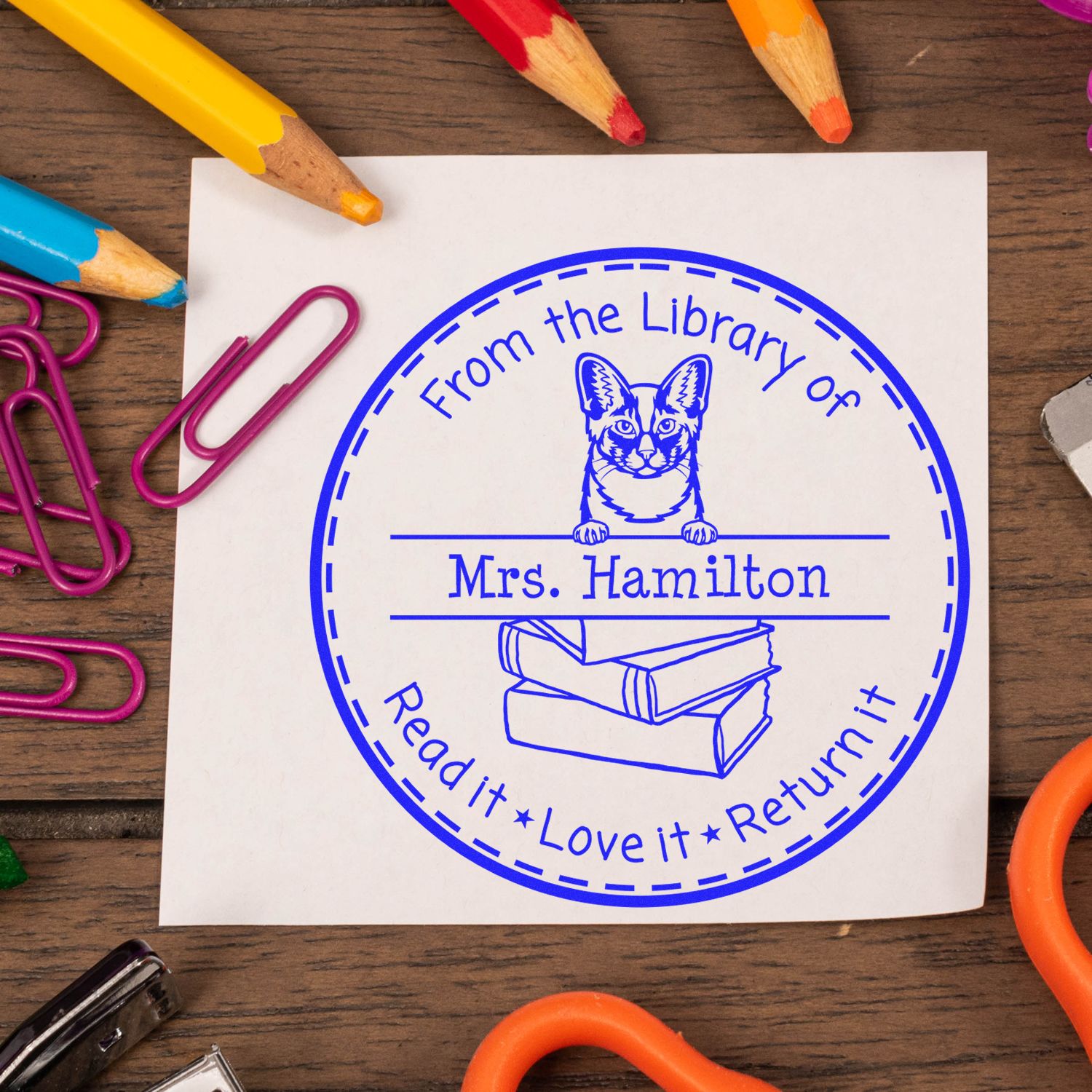 Adorable Oriental Longhair Customized Read It Love It Return It For Schools Stamper Self-Inking