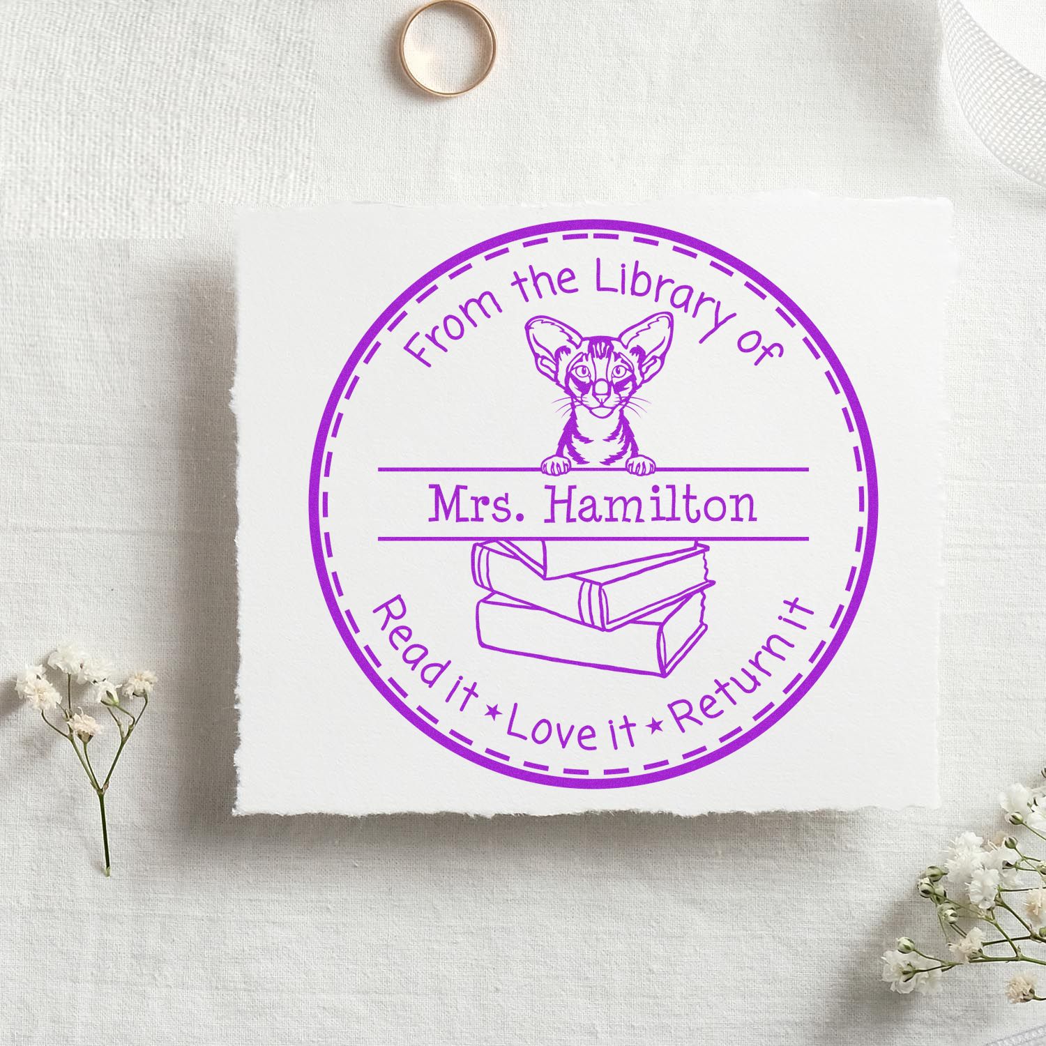 Adorable Oriental Shorthair Customized Read It Love It Return It For Schools Stamp Self-Inking