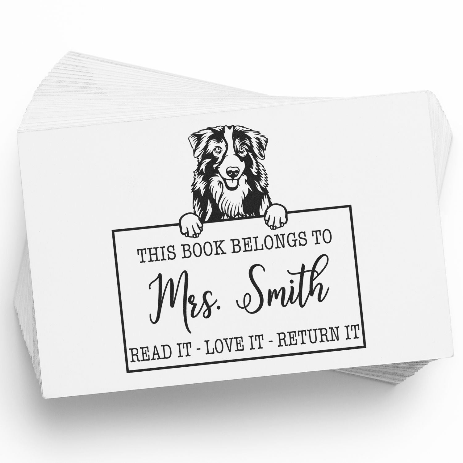 Customized Please Return My Library Book Stamp with Australian Shepherd - Engineer Seal Stamps
