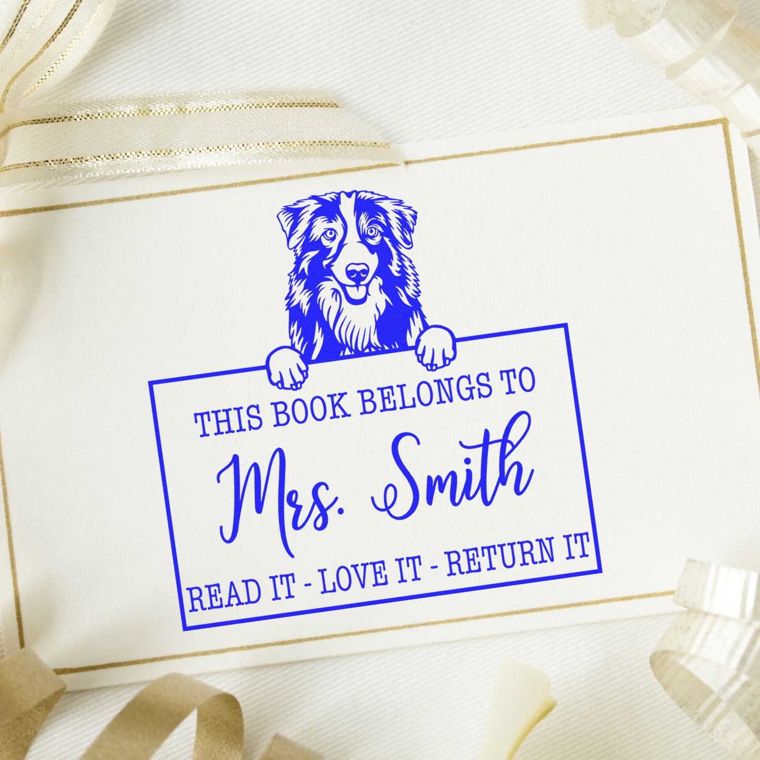 Customized Please Return My Library Book Stamp with Australian Shepherd - Engineer Seal Stamps