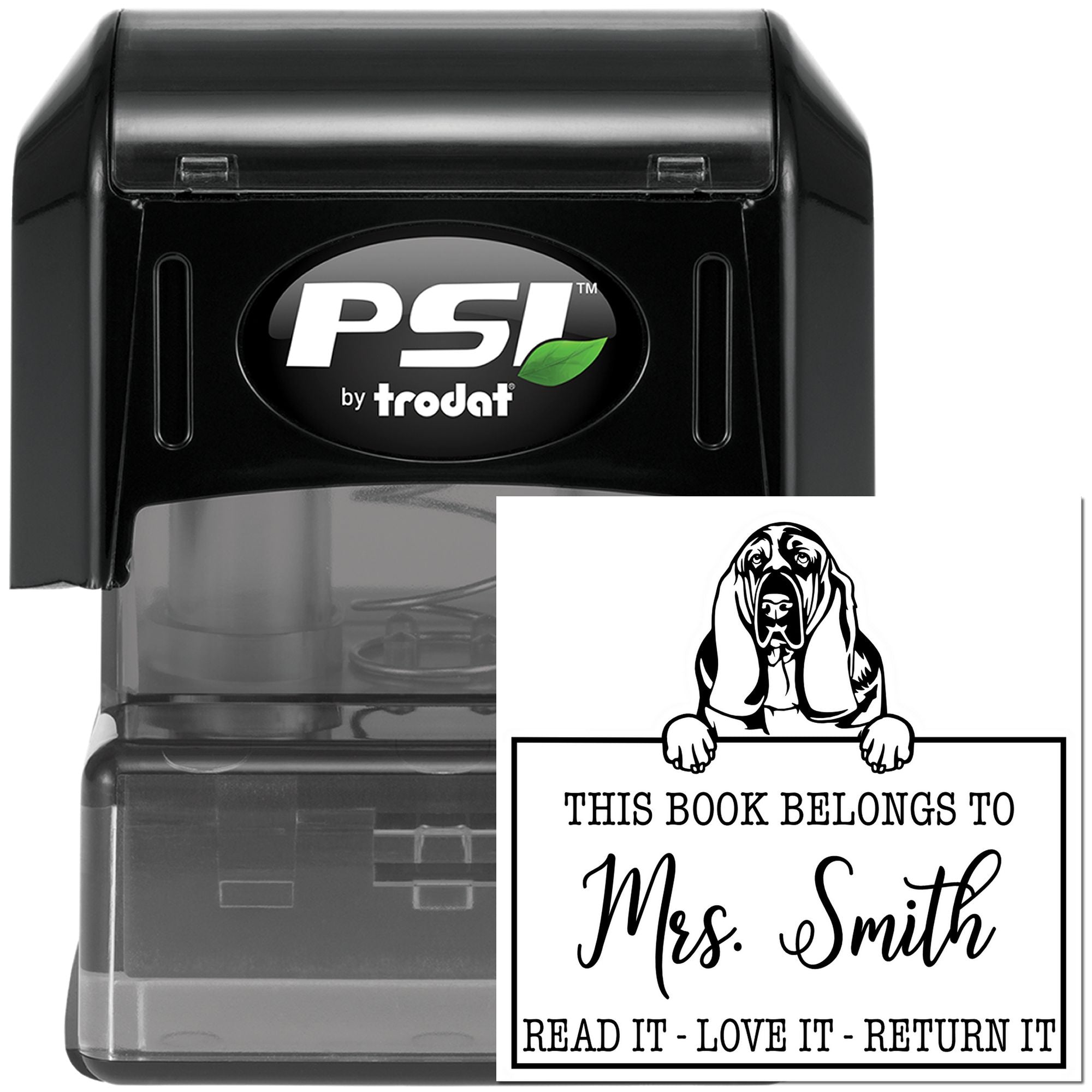Customized Book Label Stamp with Basset Hound