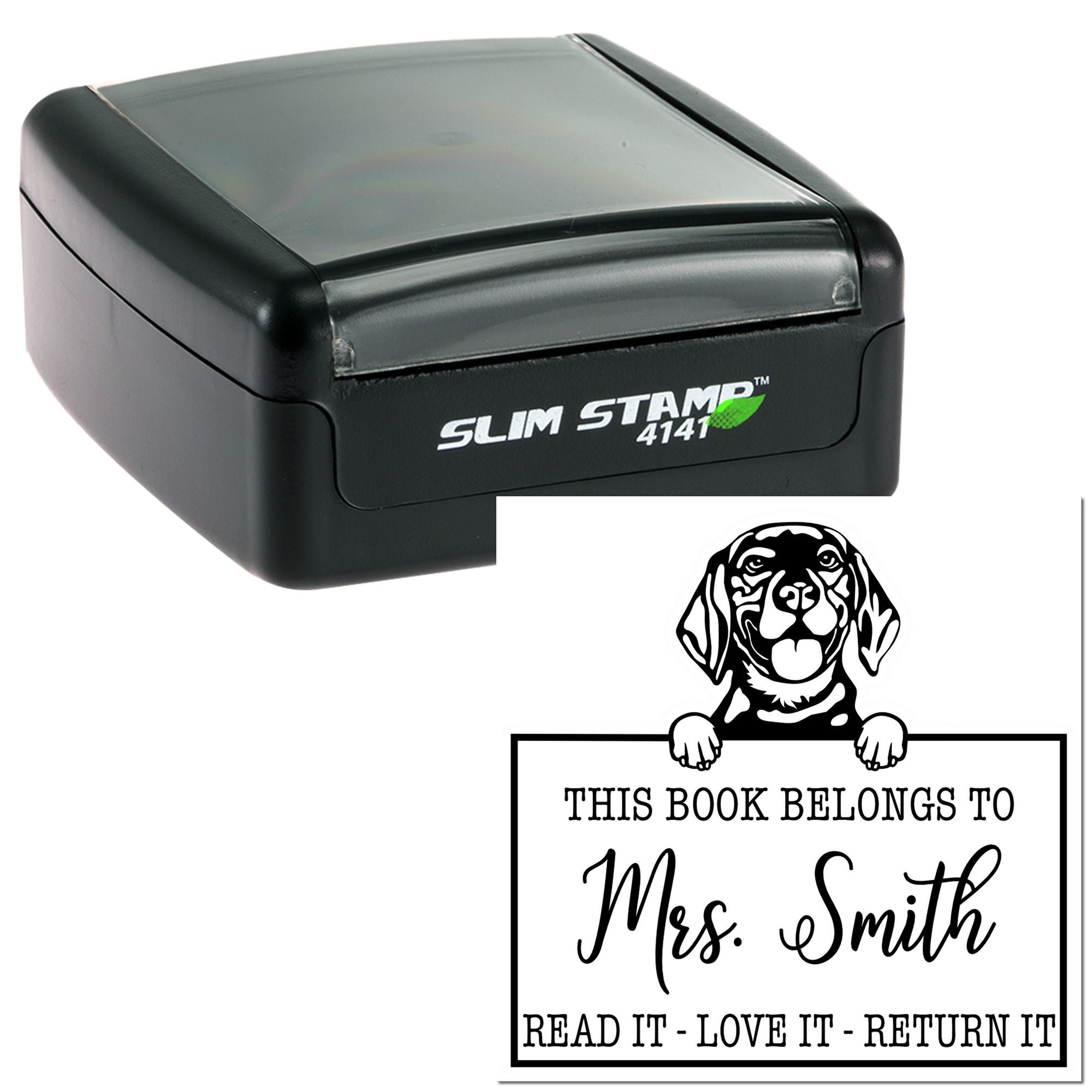 Personalized Teacher Book Ownership Stamp with Beagle Dog - Engineer Seal Stamps