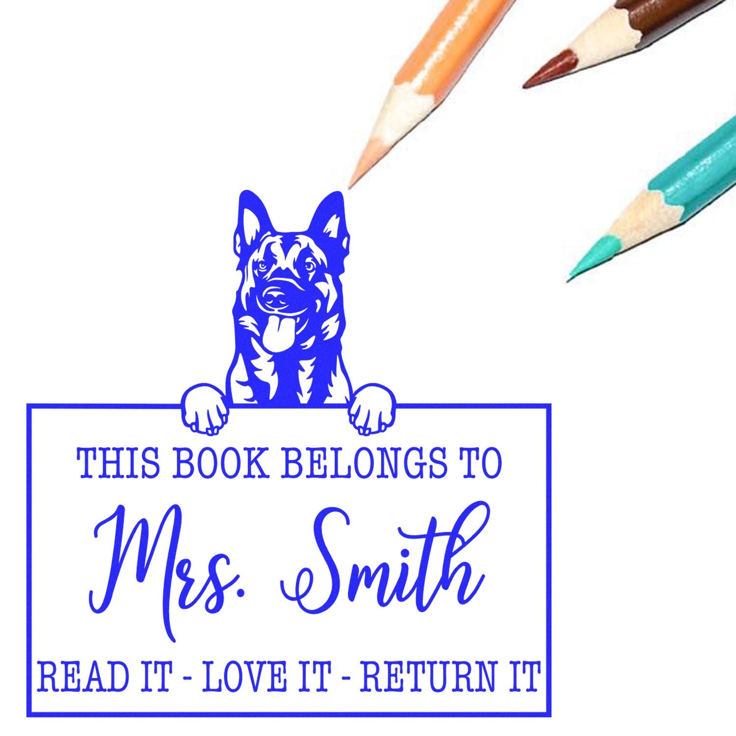 Personalized For Classroom Use Stamp with Belgian Malinois Dog - Engineer Seal Stamps