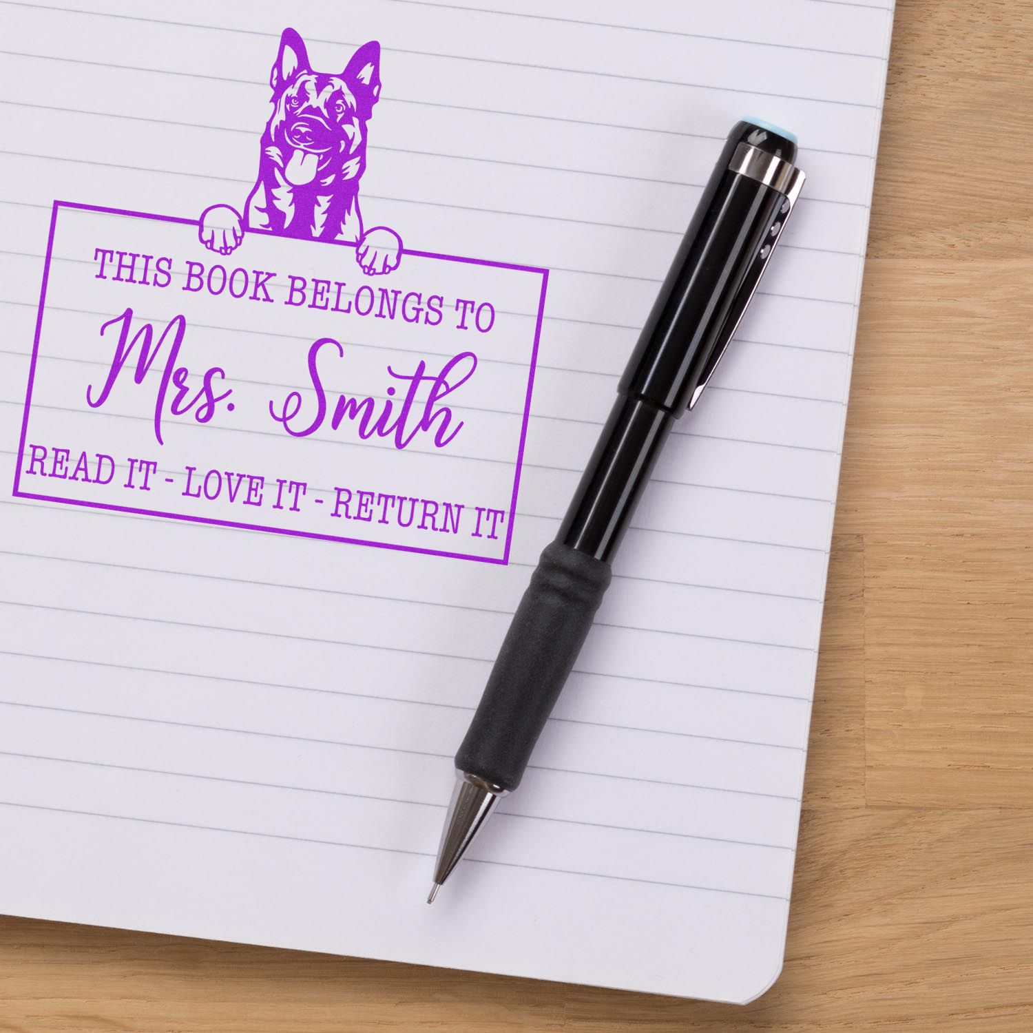 Personalized For Classroom Use Stamp with Belgian Malinois Dog - Engineer Seal Stamps