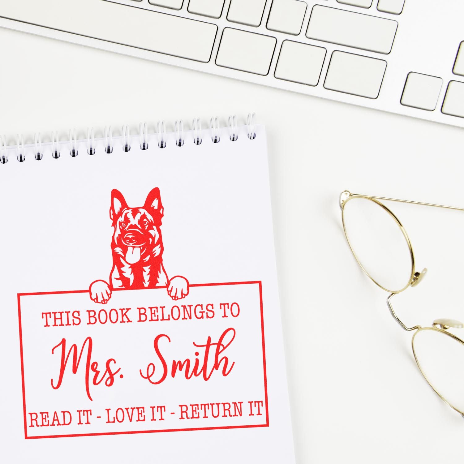 Personalized For Classroom Use Stamp with Belgian Malinois Dog - Engineer Seal Stamps