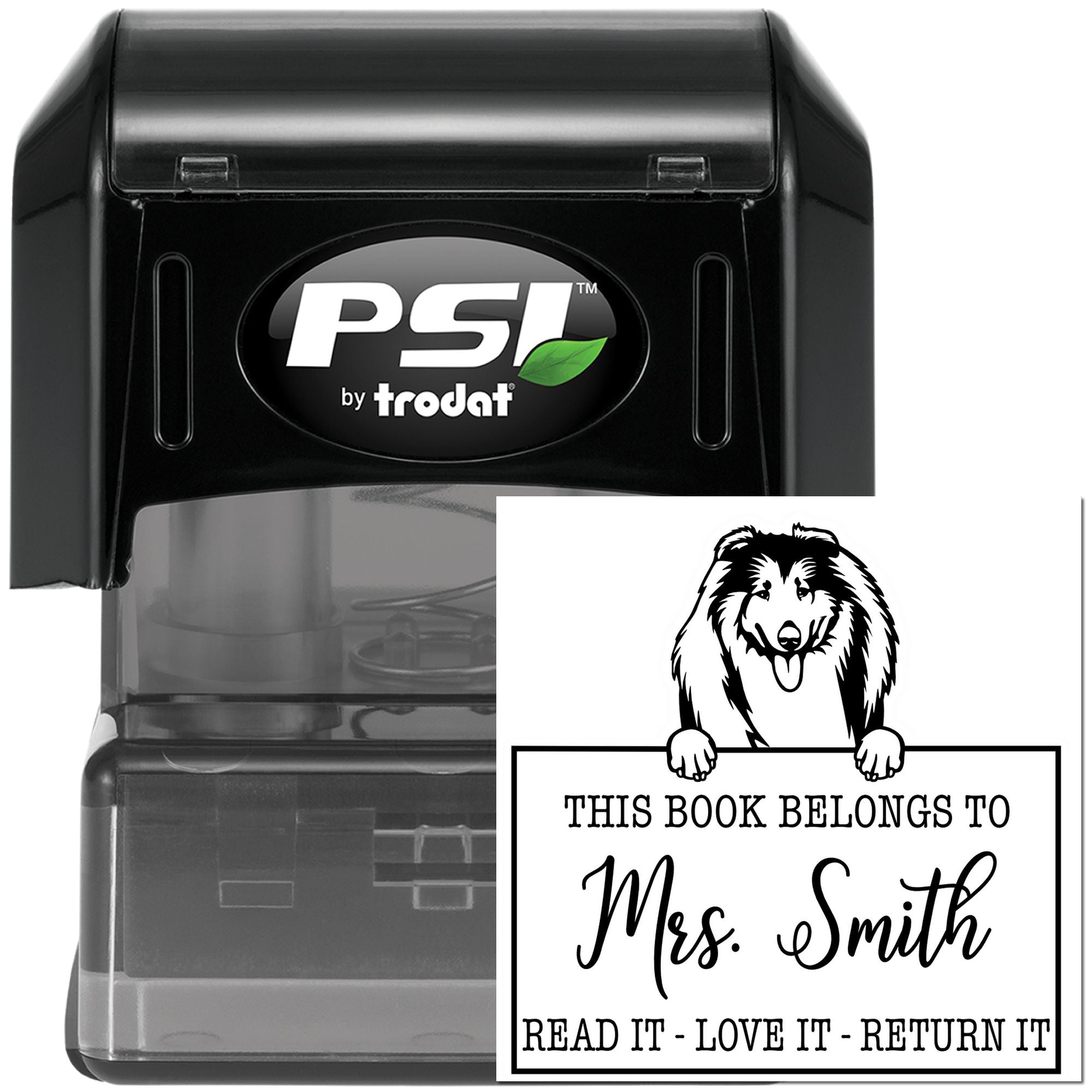 Customized Love Your Library Stamp with Collies - Engineer Seal Stamps