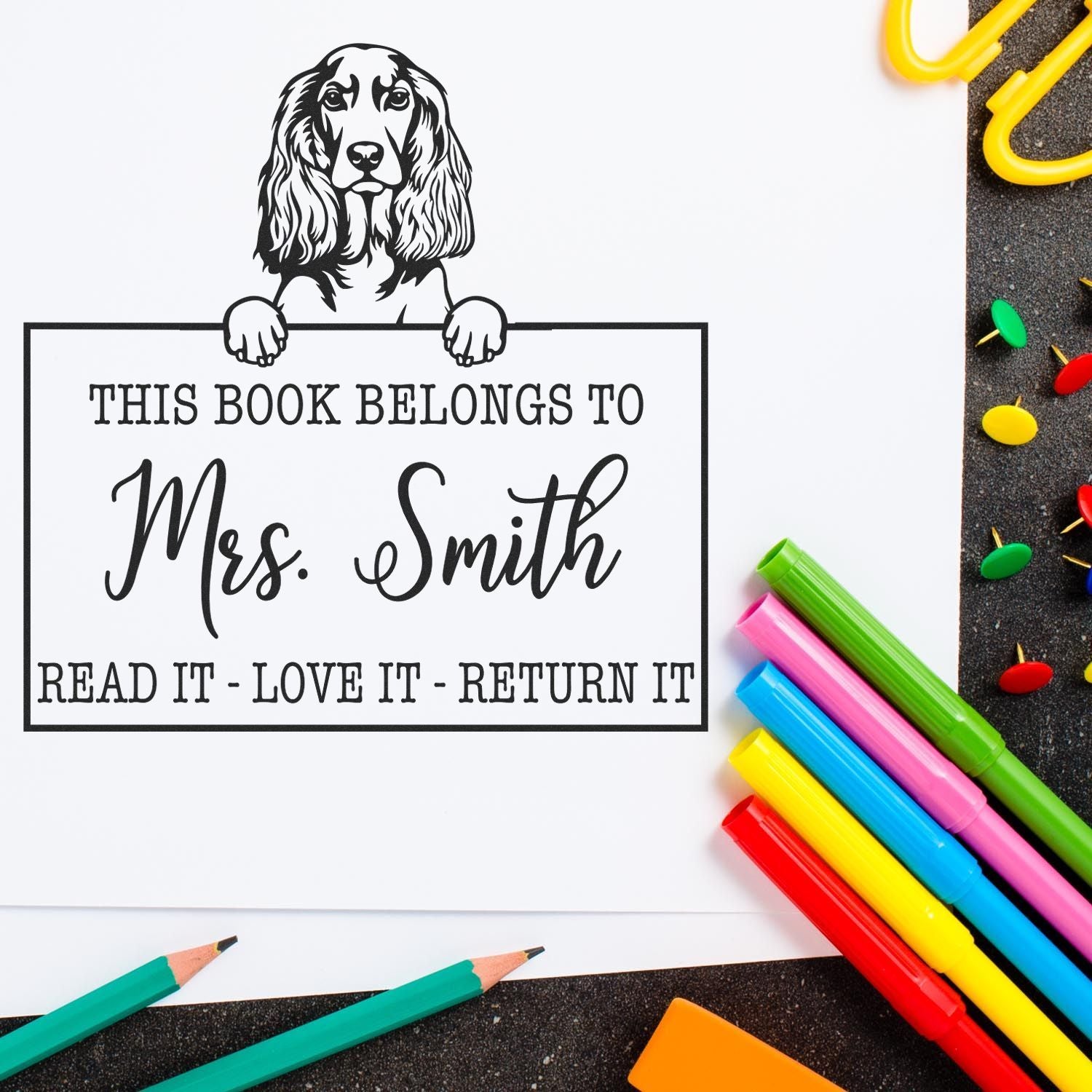 English Cocker Spaniel Customizable Pet Book Stamp