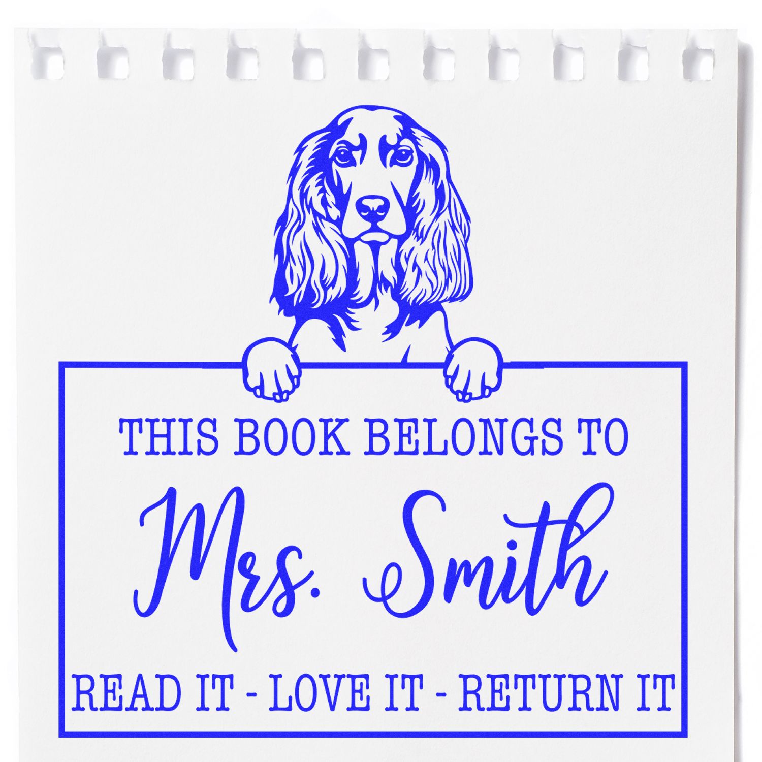 English Cocker Spaniel Customizable Pet Book Stamp