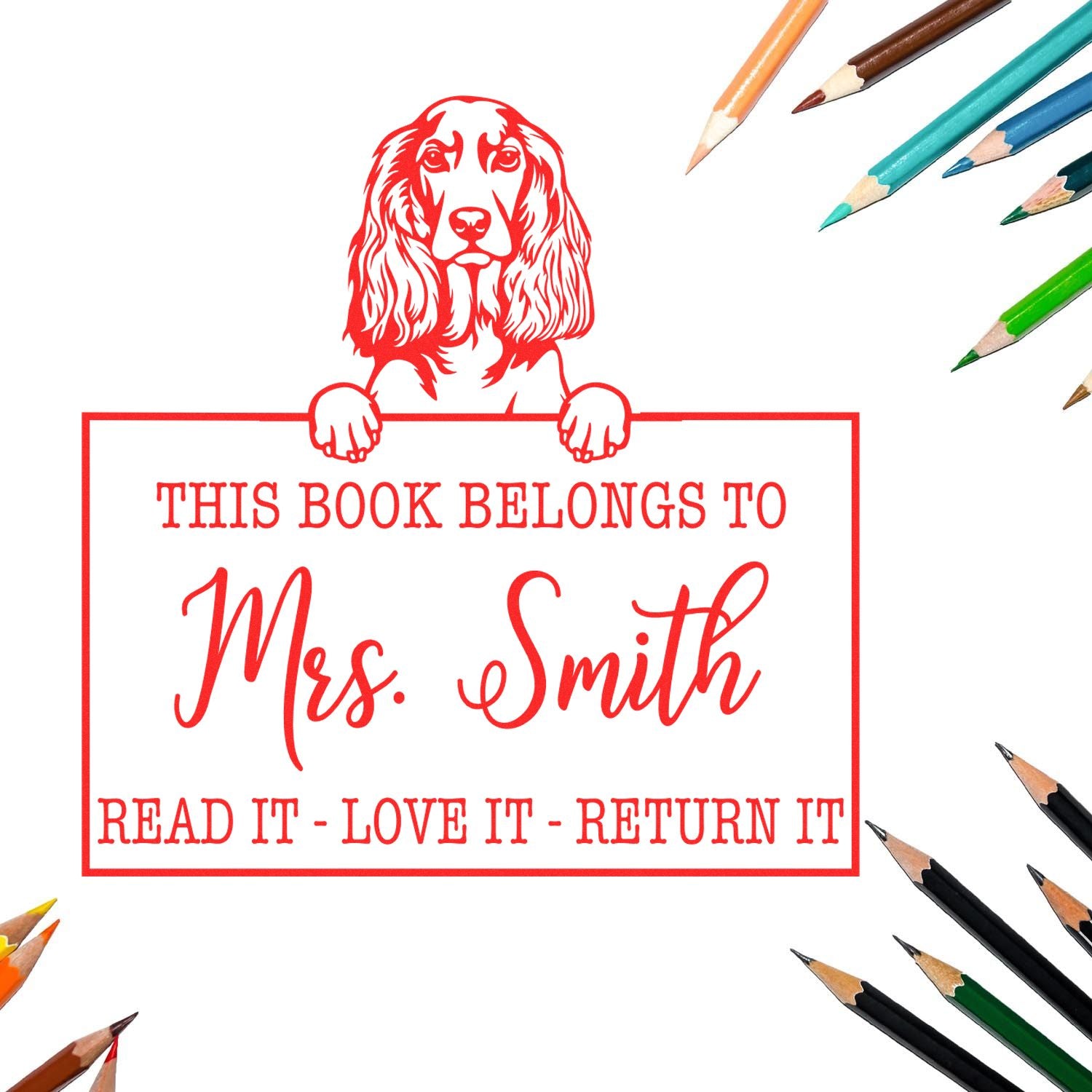 English Cocker Spaniel Customizable Pet Book Stamp