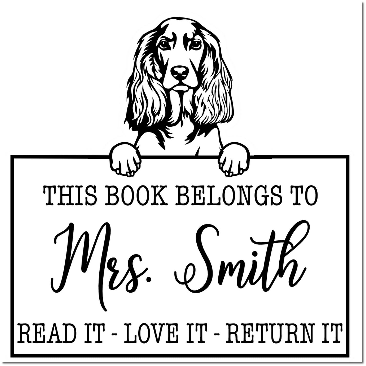 English Cocker Spaniel Customizable Pet Book Stamp