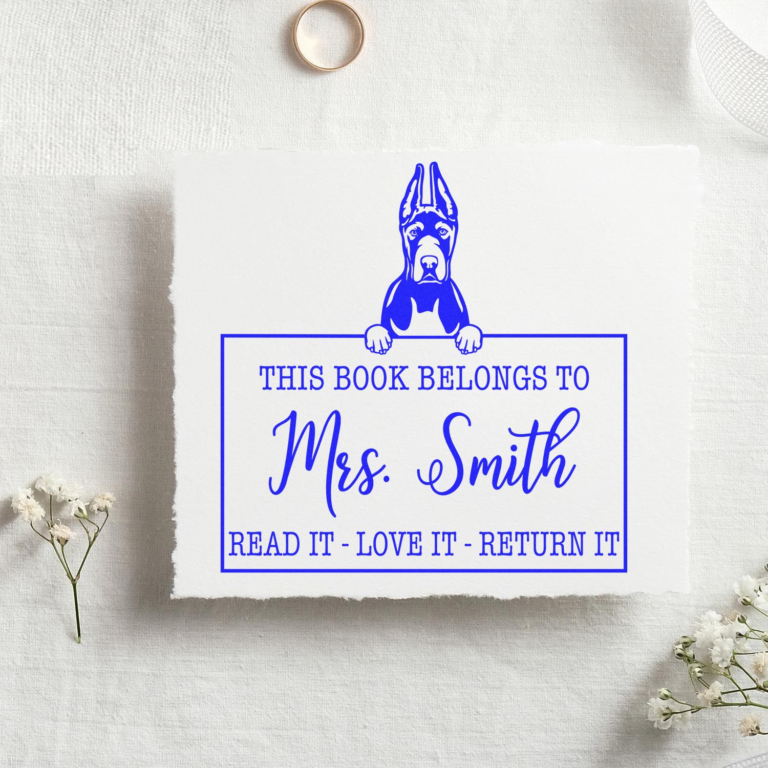 Great Dane Cropped Ears Personalizable Pet Book Belongs Stamp