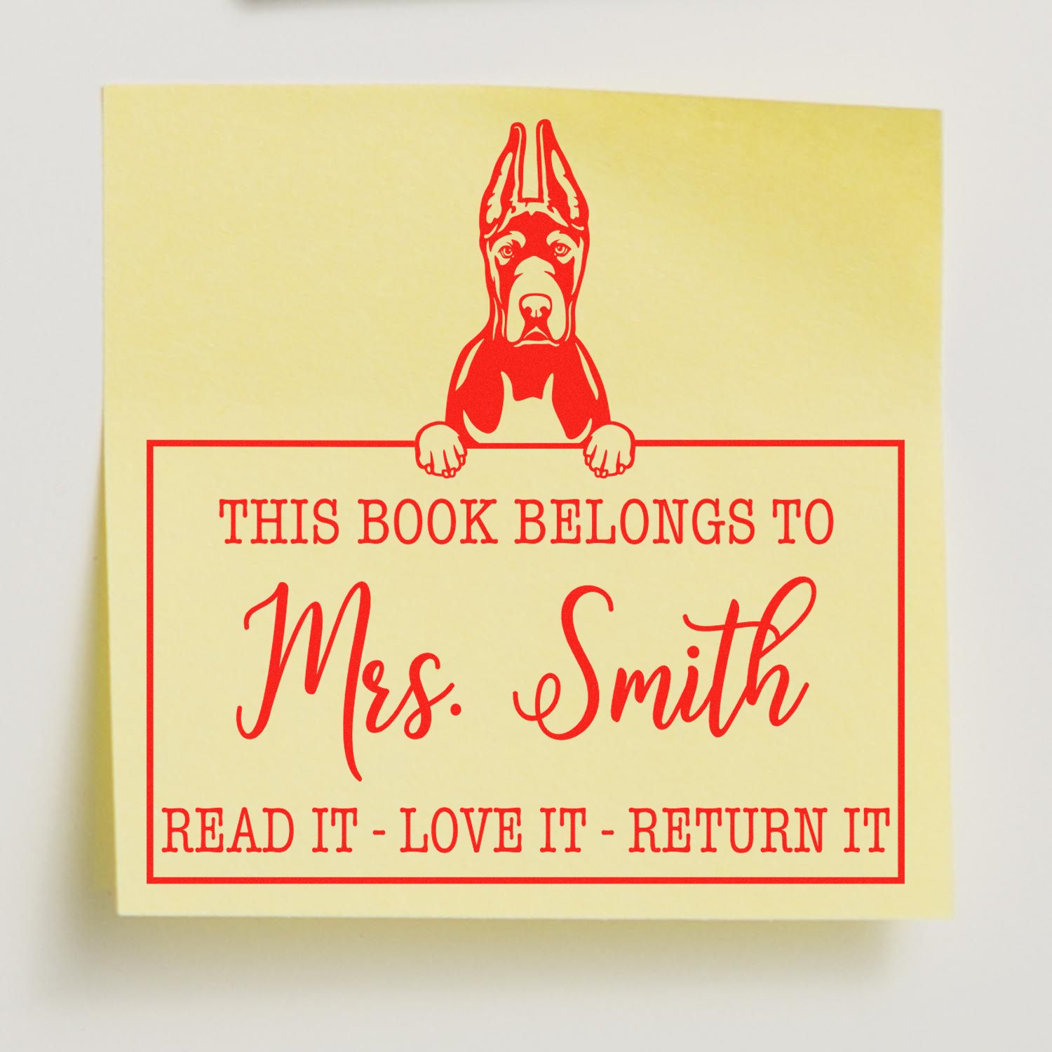 Great Dane Cropped Ears Personalizable Pet Book Belongs Stamp