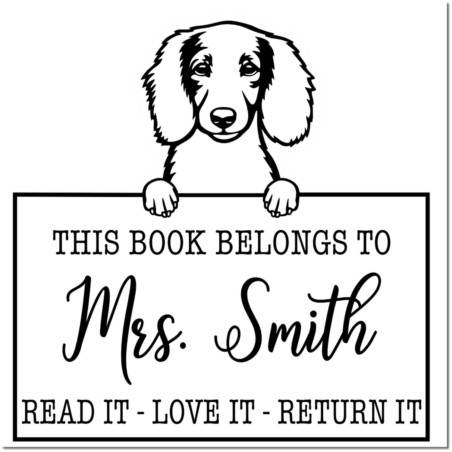 Longhaired Dachshund Customized Dog This Book Belongs To Stamp