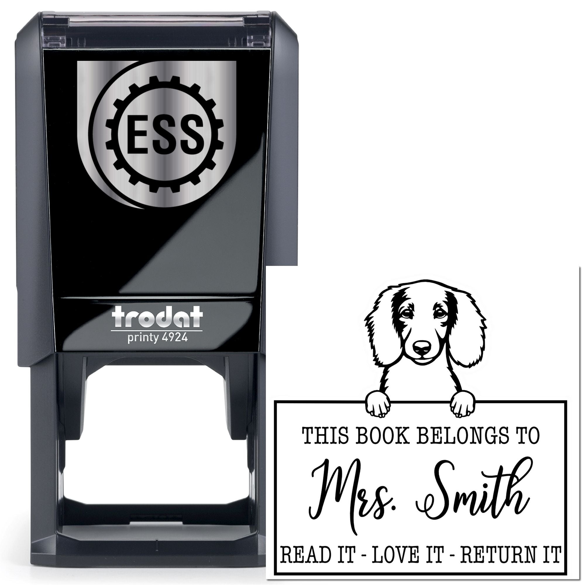 Longhaired Dachshund Customized Dog This Book Belongs To Stamp